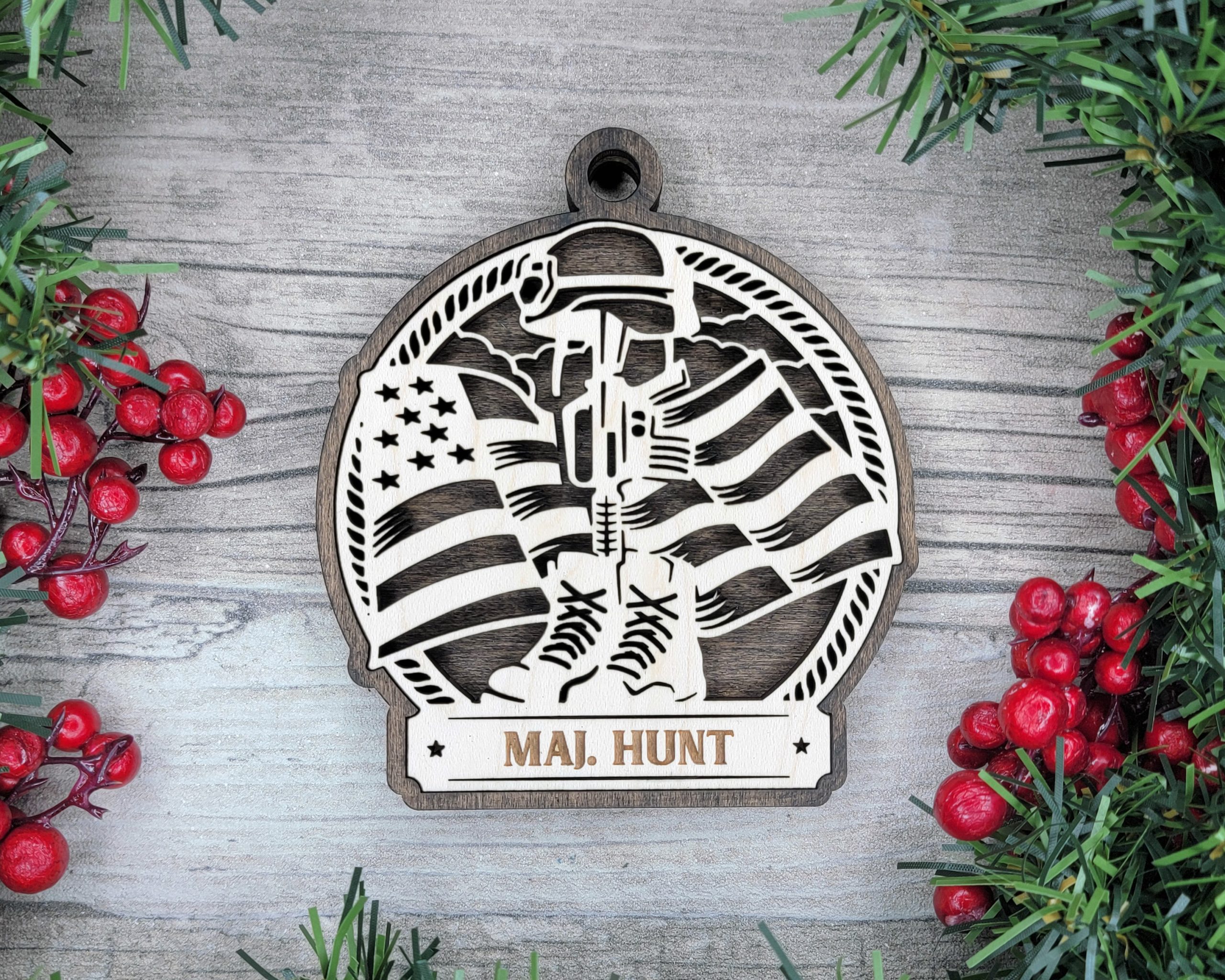 Custom Military Ornament, Armed Forces Gift, Personalized Soldier Ornament, US Flag Ornament, Military Family, Army Gift, Marine Corps Gift