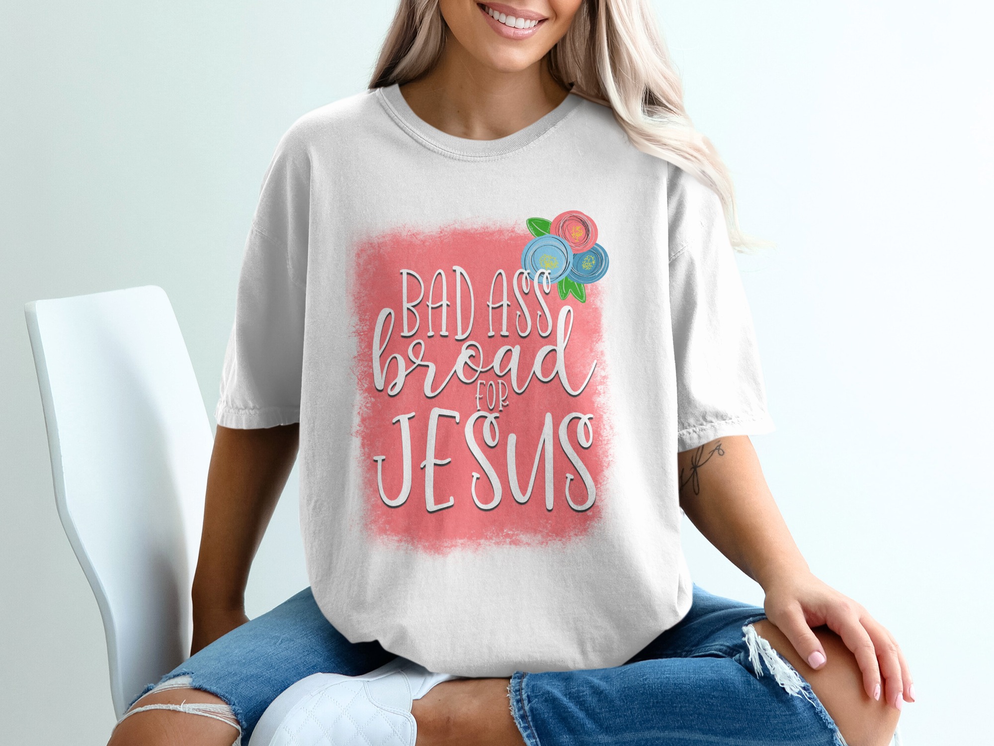 Badass Broad For Jesus T-Shirt, Christian T-Shirt, Floral, Religious Gift, Faith Based, Inspirational Shirt, Trendy Shirt, Church Shirt
