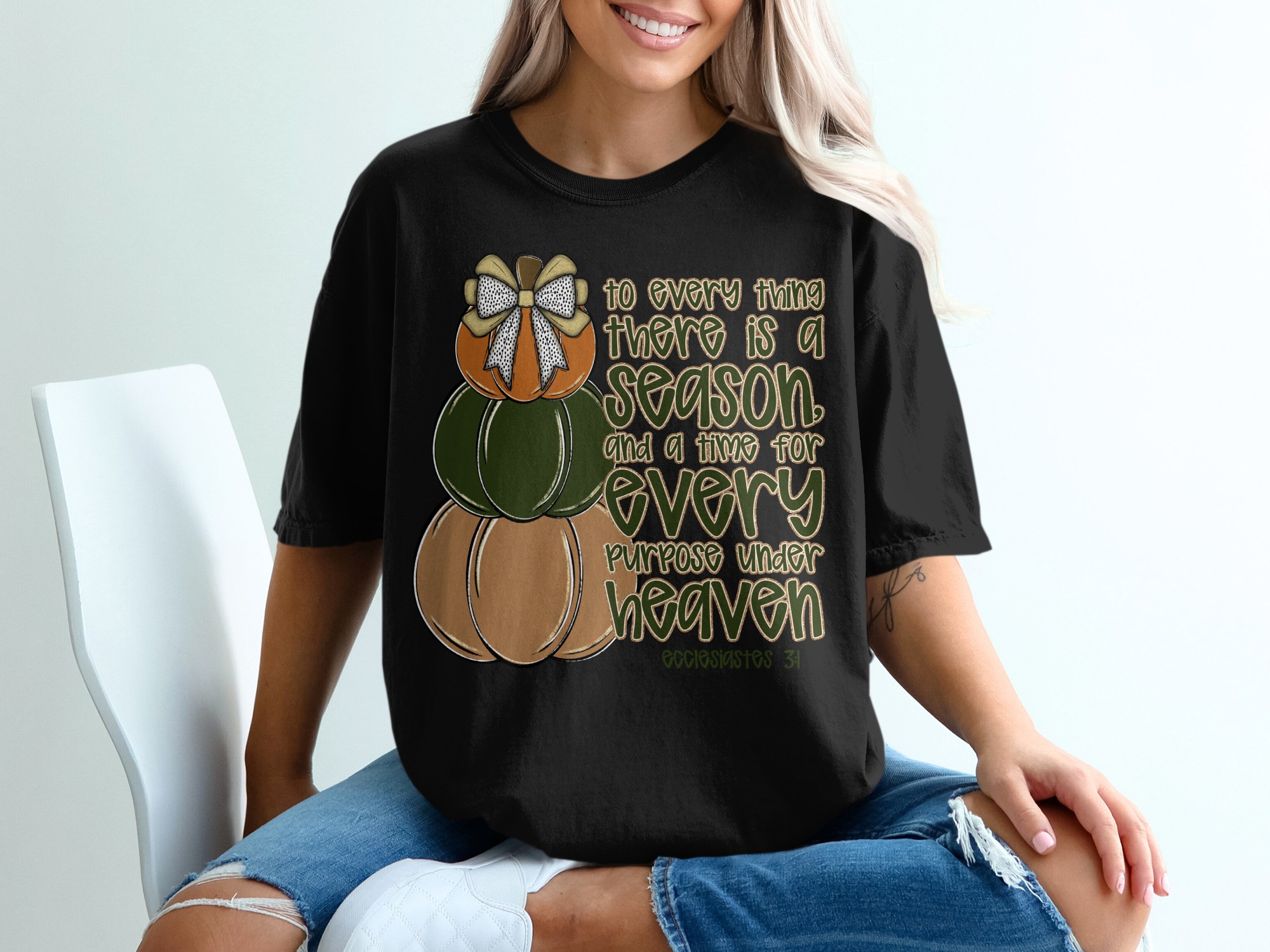 Autumn Stacked Pumpkins T-Shirt, Ecclesiastes 3 1 Scripture, Fall Season Shirt, Christian Apparel, Inspirational T Shirt, Gifts - Image 2