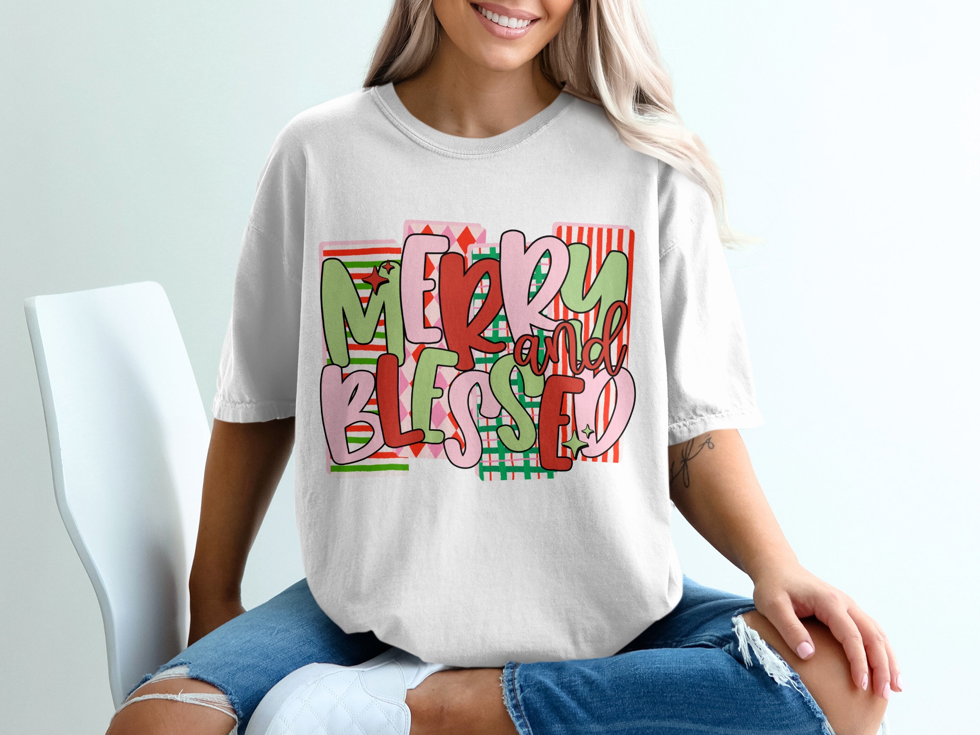 Merry and Blessed T-Shirt, Christmas T-Shirt, Holiday Tee, Festive Apparel, Holiday Gift, Christmas Gift, Trendy T-Shirt
