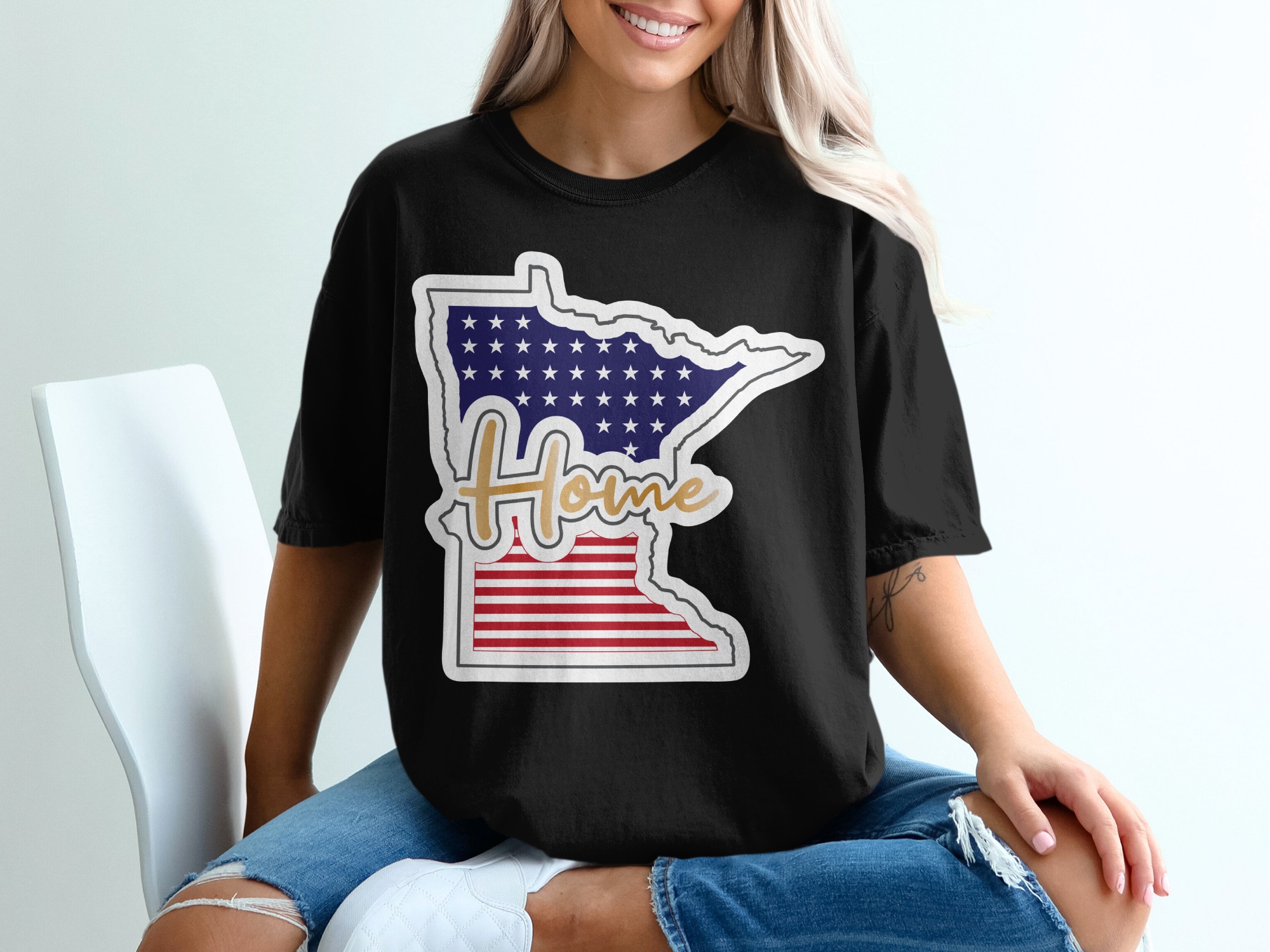 Minnesota Home T-Shirt, American Flag MN State, Patriotic Tee, Gift for Minnesotan, USA Pride Clothing, Minnesota Souvenir T Shirt - Image 2