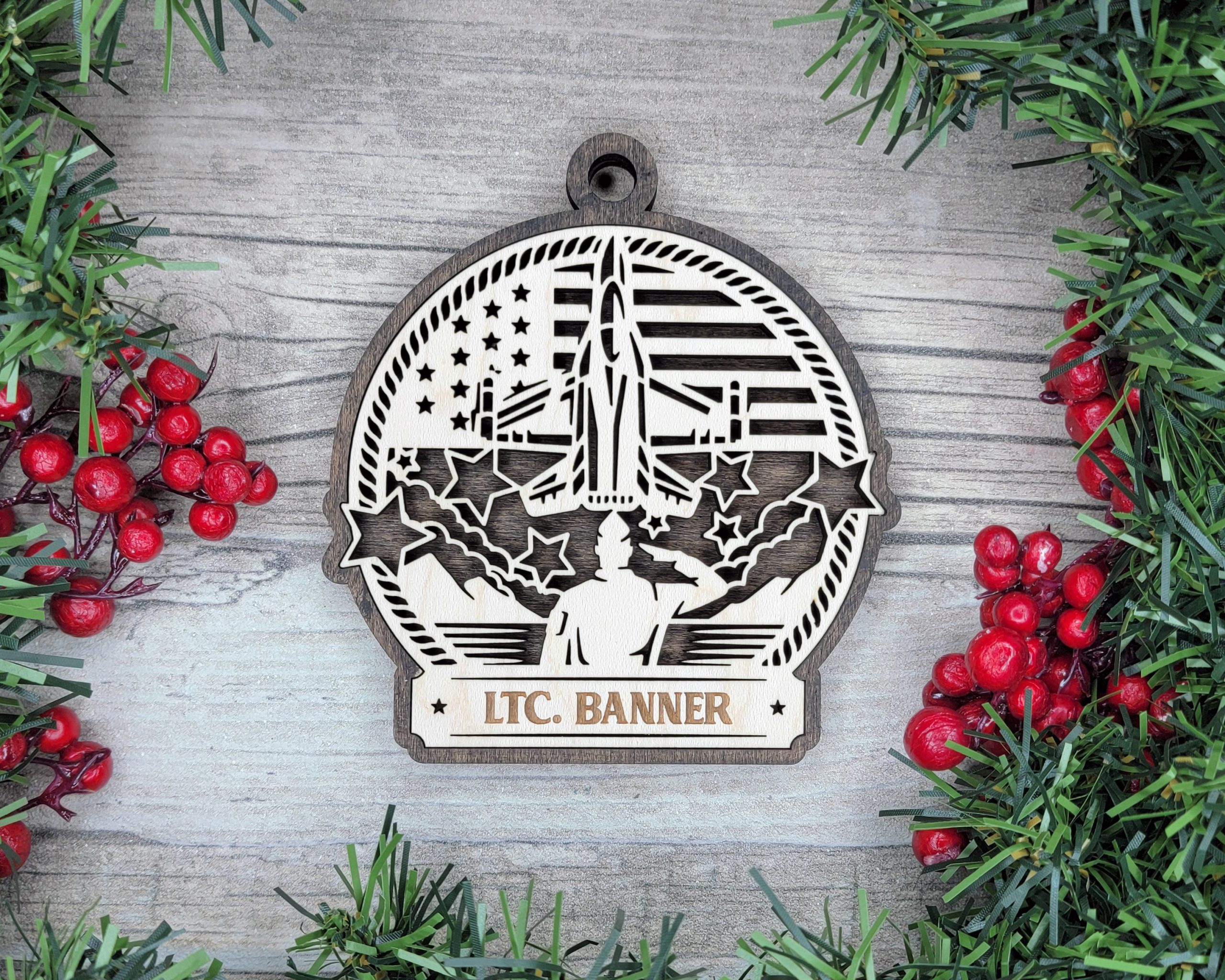 Custom Military Ornament, Armed Forces Gift, Personalized Veteran Ornament, Fighter Jet Decor, US Flag Christmas Ornament, Military Family