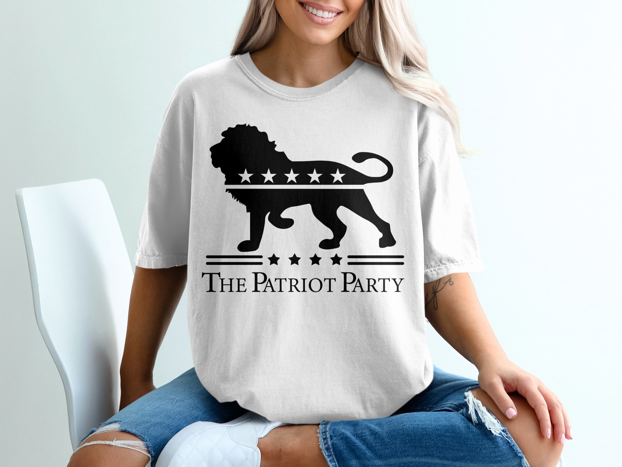 Patriot Party Lion Star T-Shirt, Political Statement Tee, Patriotic Supporter, Graphic Print Top, Activism Shirt, Rally Apparel