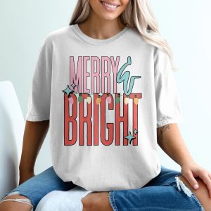 Merry and Bright T-Shirt, Christmas T-Shirt, Holiday Shirt, Cute Christmas Shirt, Holiday Gift Idea, Christmas Lights Shirt