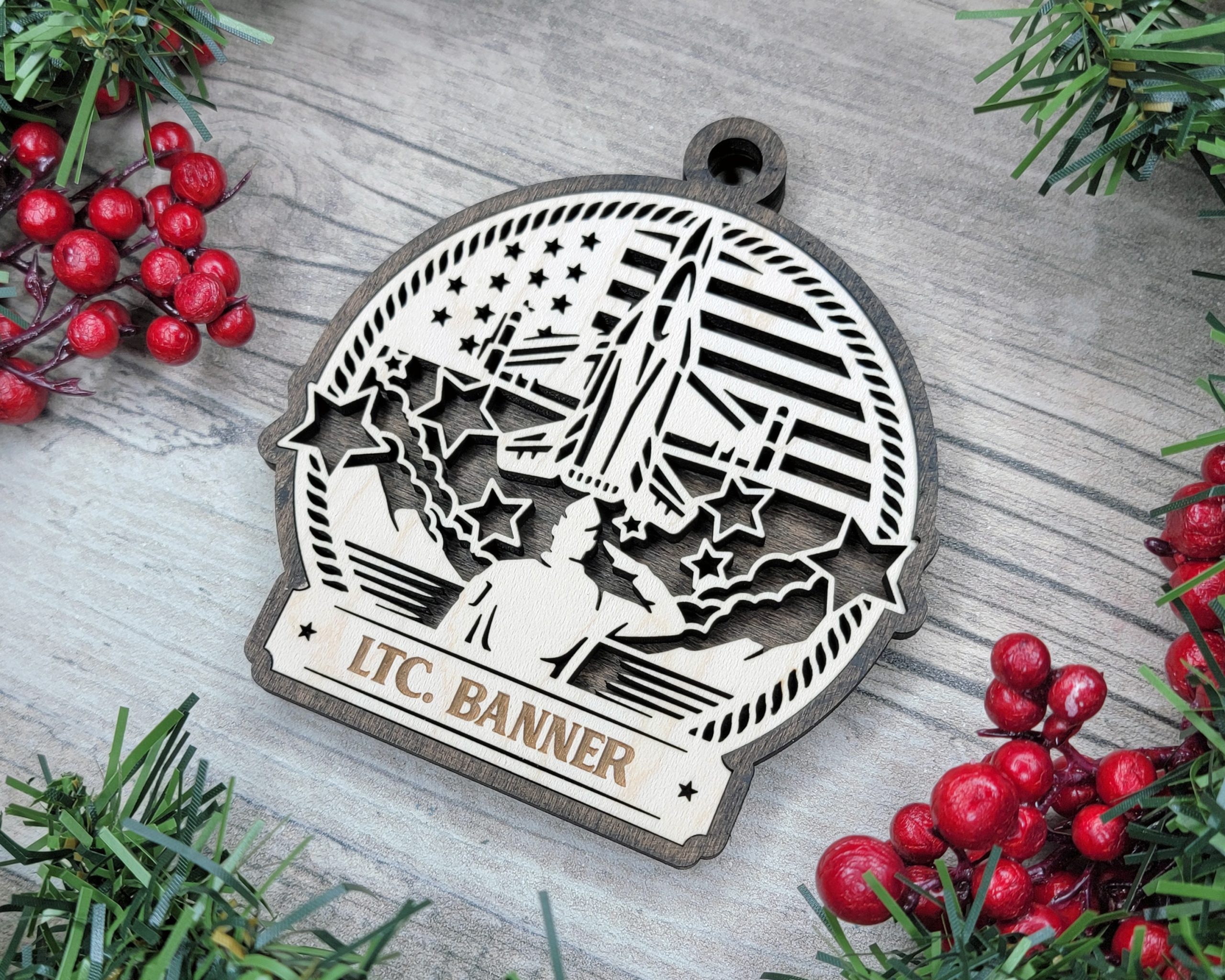 Custom Military Ornament, Armed Forces Gift, Personalized Veteran Ornament, Fighter Jet Decor, US Flag Christmas Ornament, Military Family - Image 3