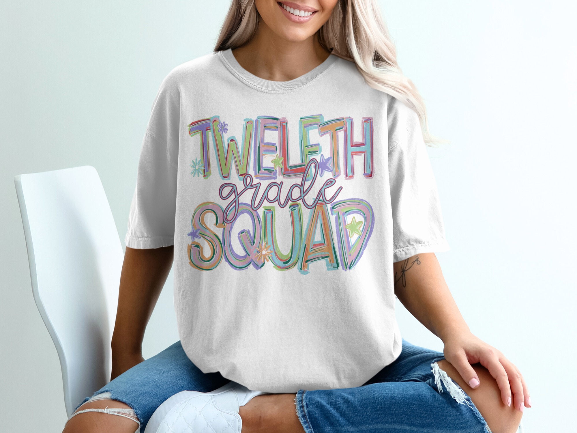 Twelfth Grade Squad T-Shirt, Senior Year Tee, Class of 2025 Shirt, Colorful School Shirt, Graduation Gift, High School Student Tee