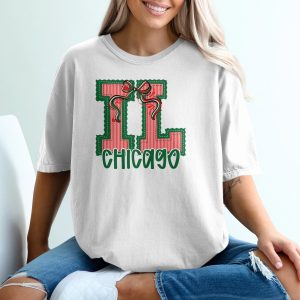 PERSONALIZED Illinois Chicago T-Shirt, ILL Festive City Tee, Holiday Gift Wrap Design, Christmas Present Apparel, Unique State Gift