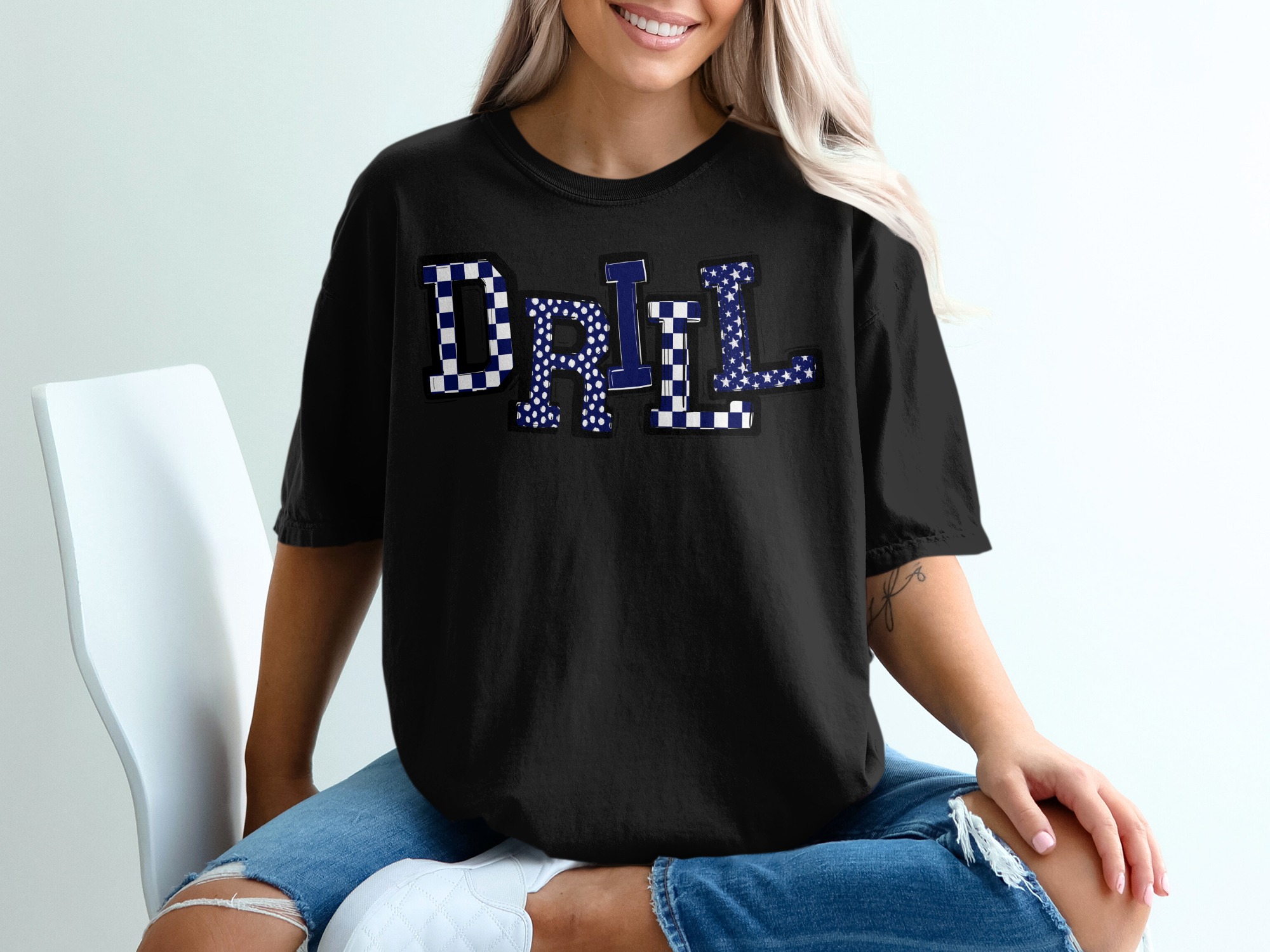 Drill T-Shirt, Unique Pattern Tee, Stylish Text Design, Casual Wear Shirt, Trendy T-Shirt, Statement Tee, Fashionable Shirt - Image 2