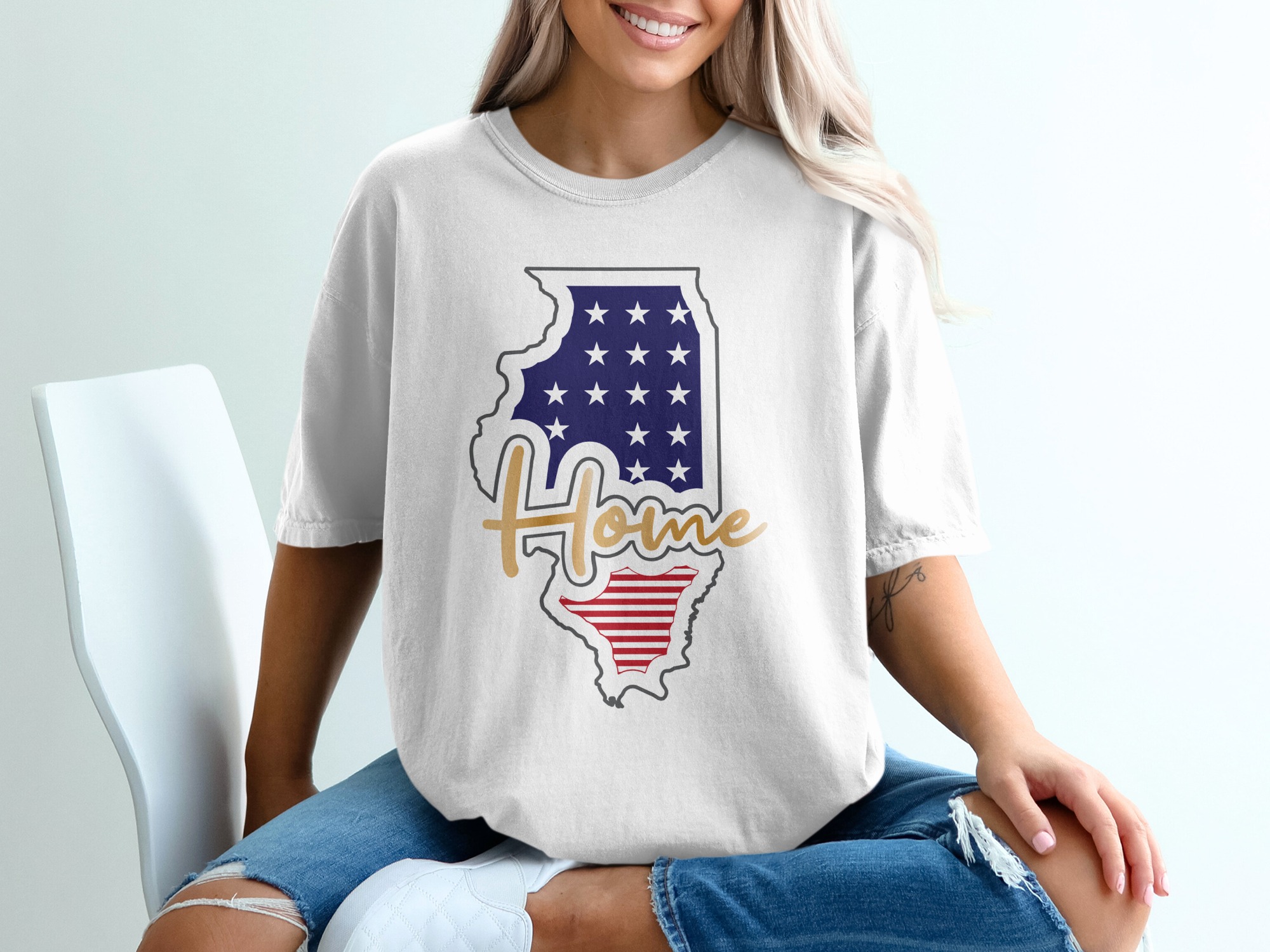 Illinois Home T-Shirt, USA Flag, Patriotic Shirt, Illinois Pride Tee, State Love Gift, American Souvenir, IL Home Shirt