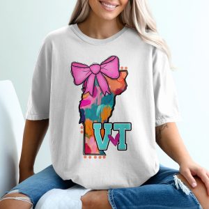 Vermont T-Shirt, VT State Pride Shirt, Cute Bow Shirt, Colorful Vermont Souvenir, Gift for Vermonter, VT Lover Tee