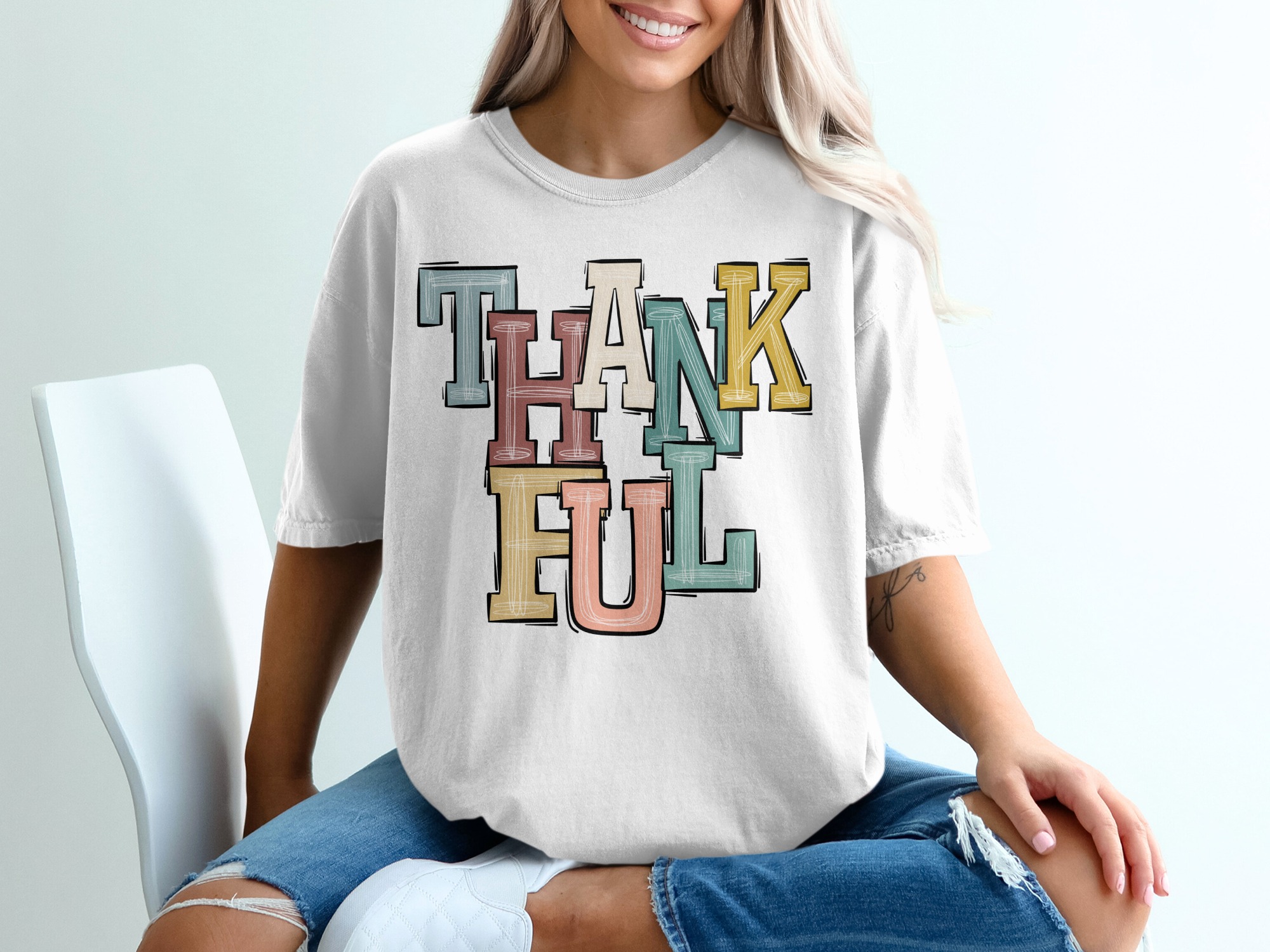 Thankful Bold Letters Design for Autumn Thanksgiving T-Shirt
