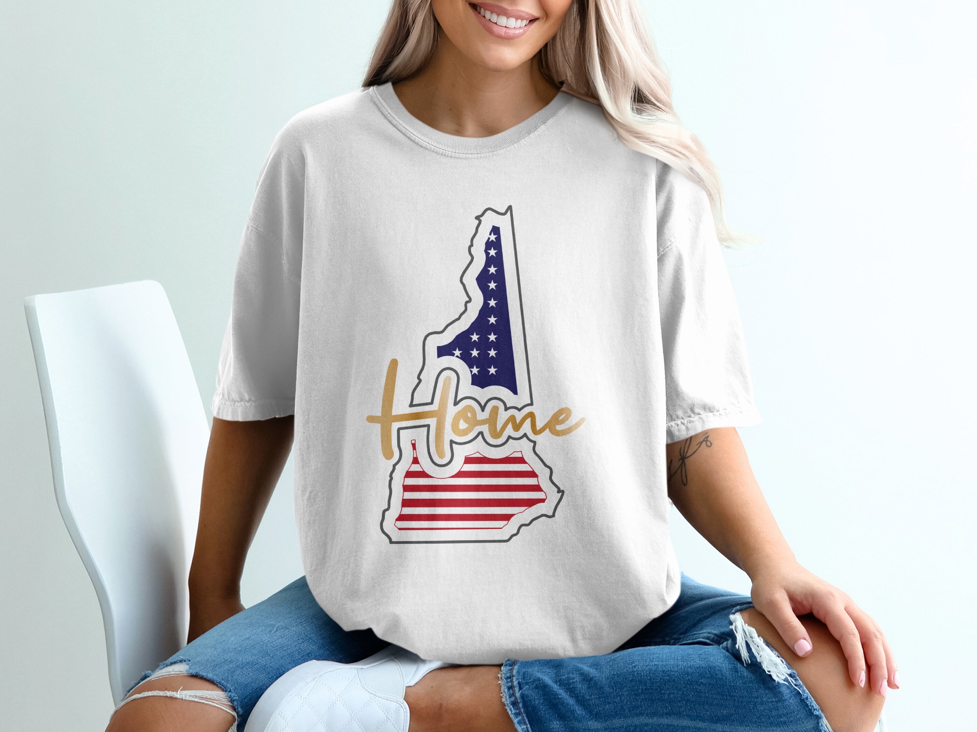 New Hampshire Home T-Shirt, American Flag Shirt, NH State Pride, Gift for New Hampshirite, Patriotic Apparel, New England Souvenir