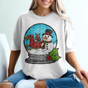 Snow Globe T-Shirt, Festive Winter Tee, Snowman Sleigh Gift, Holiday Apparel, Christmas Present, Unique Design Clothing