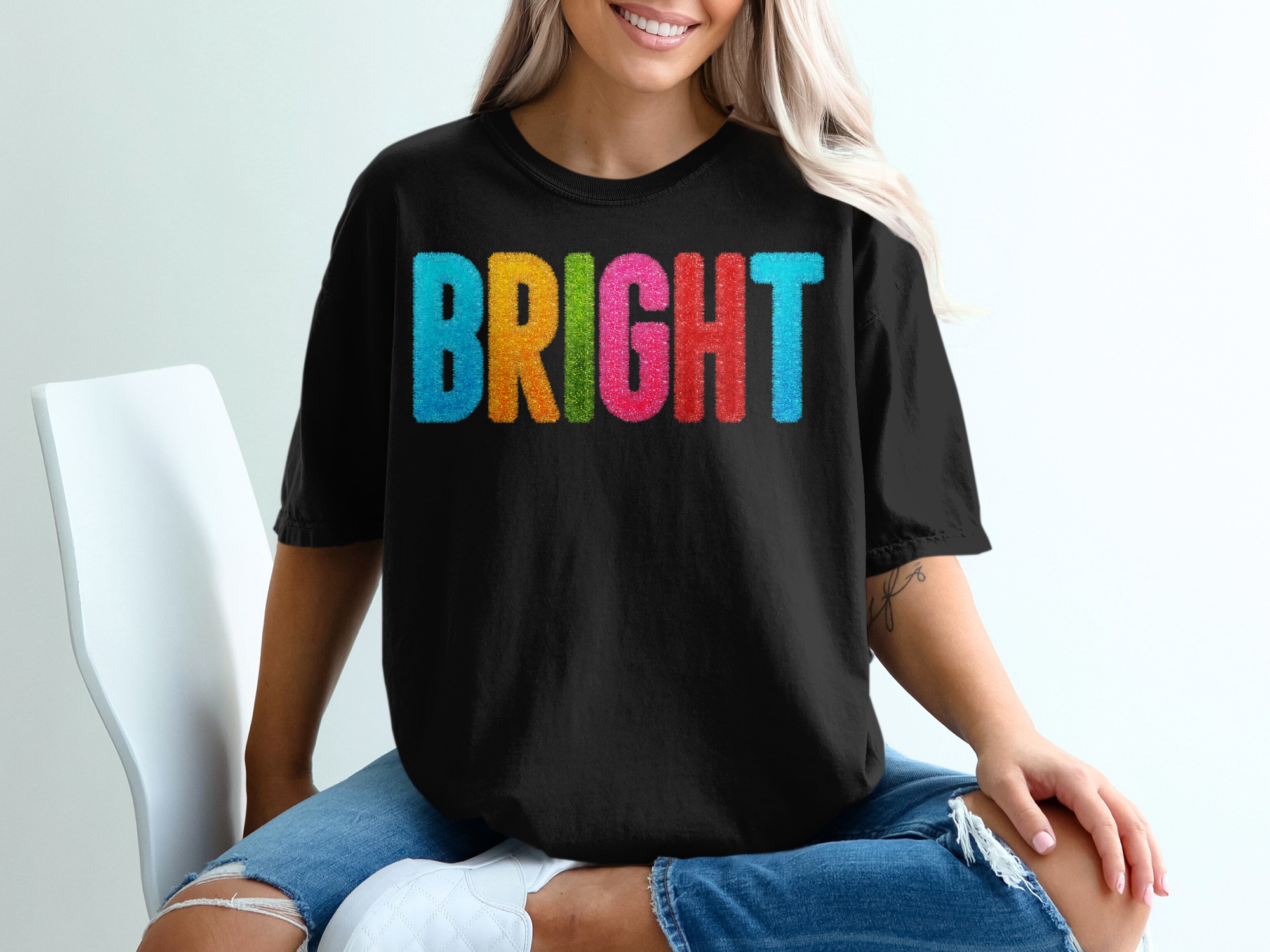 Bright Colorful T Shirt, Sparkly Text Tee, Positive Vibes Top, Unique Graphic Design, Cheerful Clothing, Fun Gift Idea - Image 2