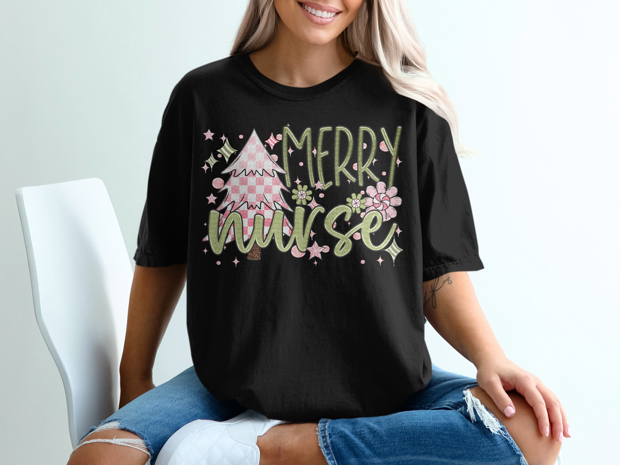 Merry Nurse T Shirt, Christmas TShirt, Festive Season Tee, Nurse Gift Idea, Holiday Clothing, Gift for Nurses, Christmas Tree Shirt - Image 2