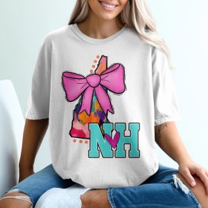 New Hampshire T-Shirt, Colorful NH State, Pink Bow, NH Heart Tee, State Pride, Trendy T-Shirt, Souvenir T-Shirt, Vacation T-Shirt