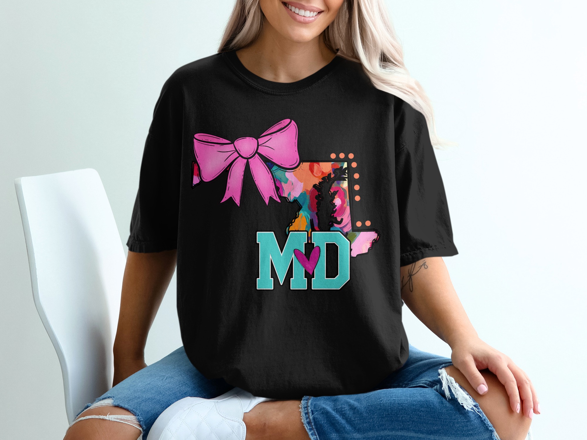 Maryland State T Shirt with Bow, MD Love Heart Tee, State Pride Shirt, Maryland Lover Gift, Home State Tee, Maryland Apparel - Image 2