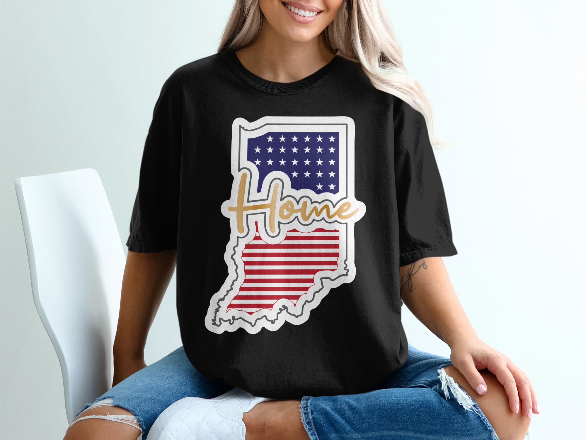 Indiana Home T-Shirt, American Flag Pride, State Love Tee, Hoosier Gift, USA Patriotic Shirt, Hometown Graphic, Indiana Souvenir - Image 2