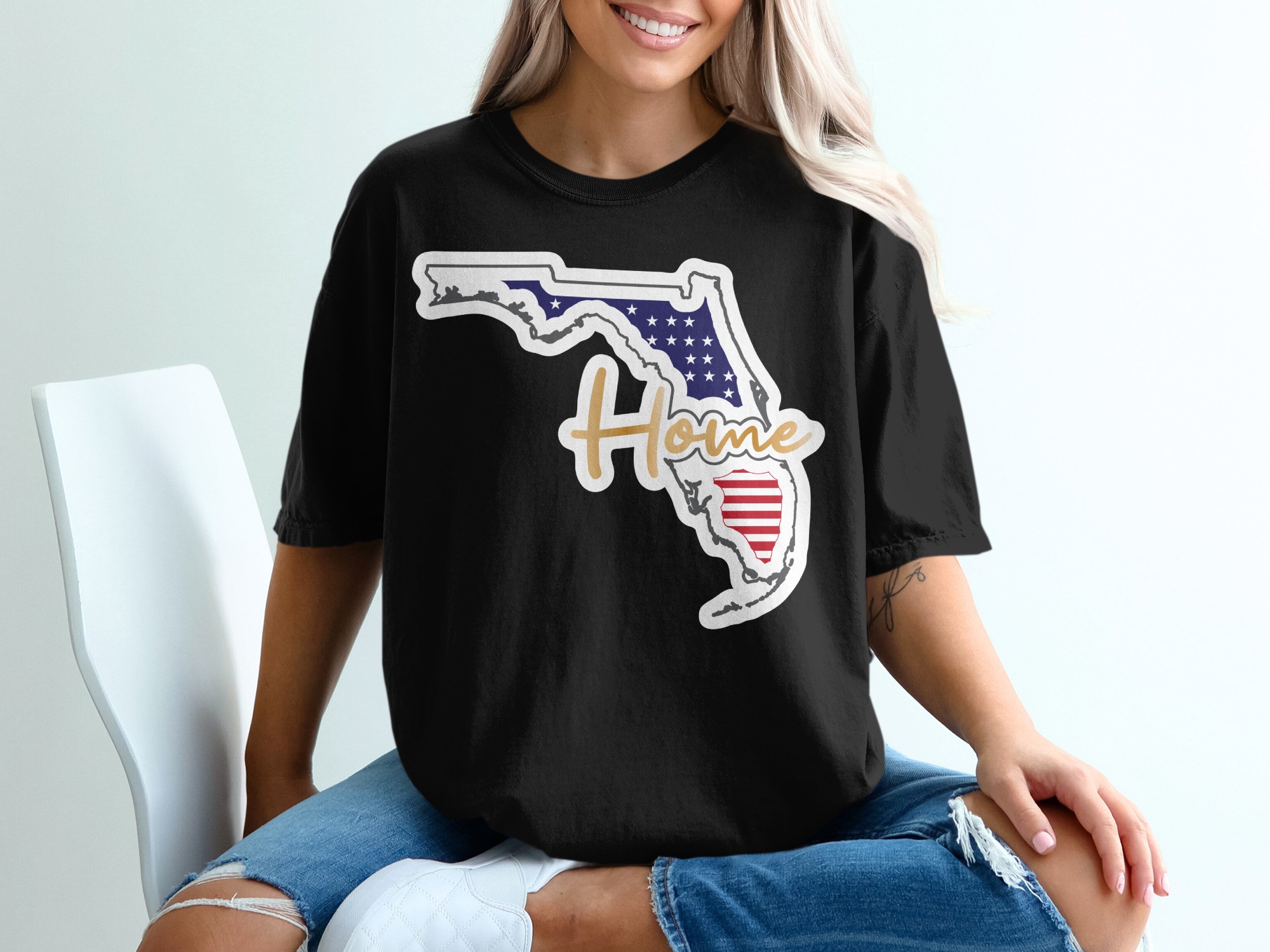 Florida Home T-Shirt, Patriotic Tee, State Pride Gift, American Flag Art, Home State Shirt, USA Design Apparel, Souvenir Tee - Image 2