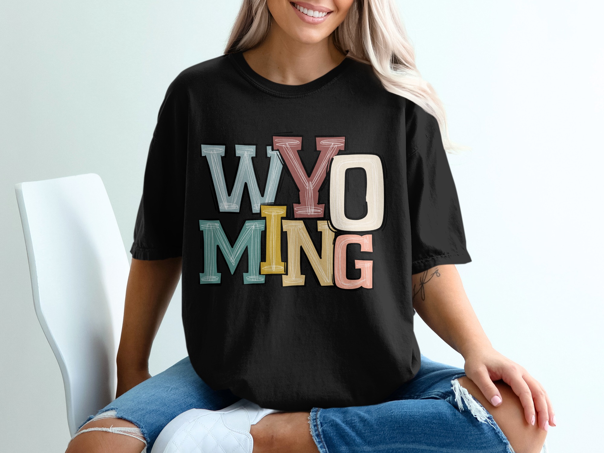 Wyoming State Retro Graphic Souvenir Travel Design T-Shirt - Image 2
