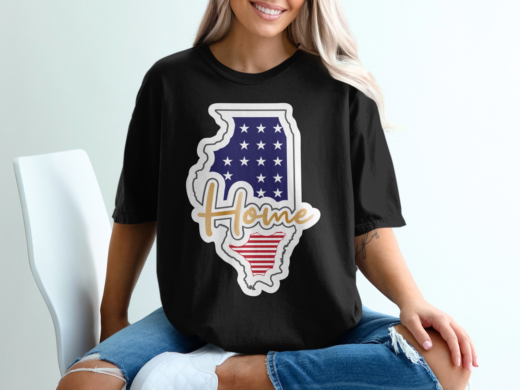 Illinois Home T-Shirt, USA Flag, Patriotic Shirt, Illinois Pride Tee, State Love Gift, American Souvenir, IL Home Shirt - Image 2