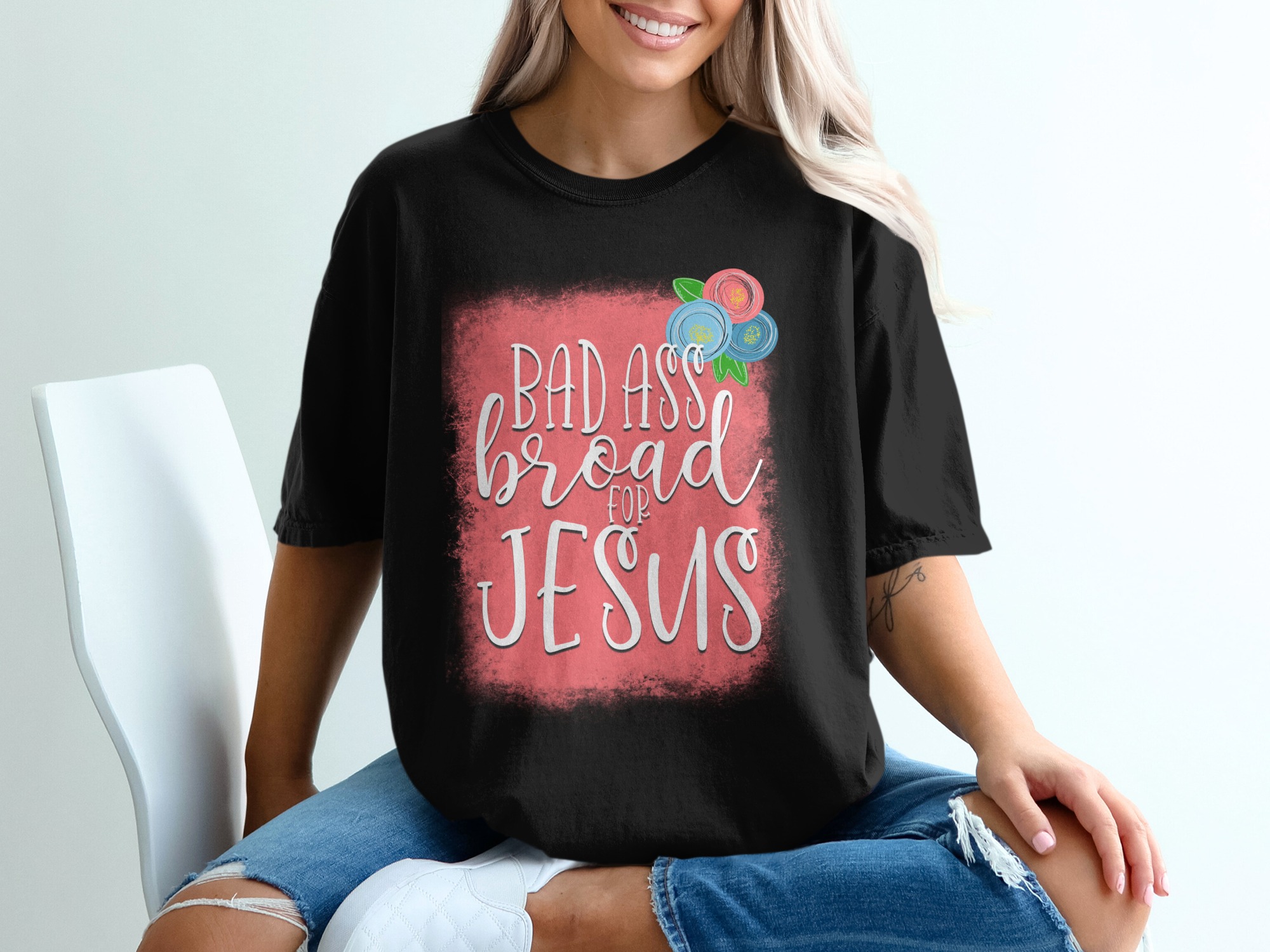 Badass Broad For Jesus T-Shirt, Christian T-Shirt, Floral, Religious Gift, Faith Based, Inspirational Shirt, Trendy Shirt, Church Shirt - Image 2