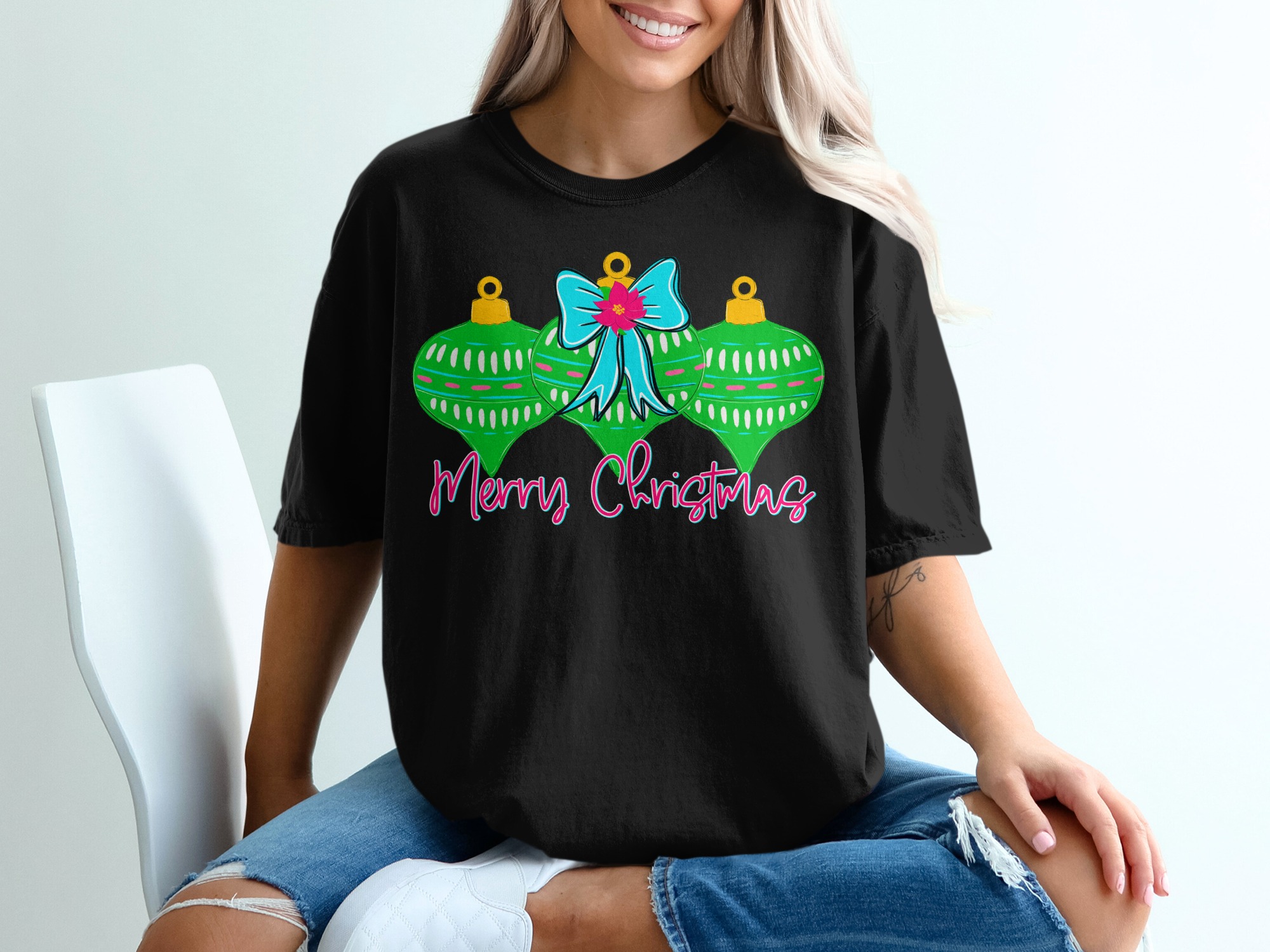Merry Christmas T-Shirt, Holiday Ornament Tee, Festive Christmas Shirt, Holiday Party T-Shirt, Holiday Gift Idea, Christmas Celebration - Image 2