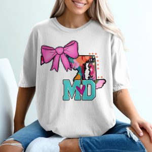 Maryland State T Shirt with Bow, MD Love Heart Tee, State Pride Shirt, Maryland Lover Gift, Home State Tee, Maryland Apparel