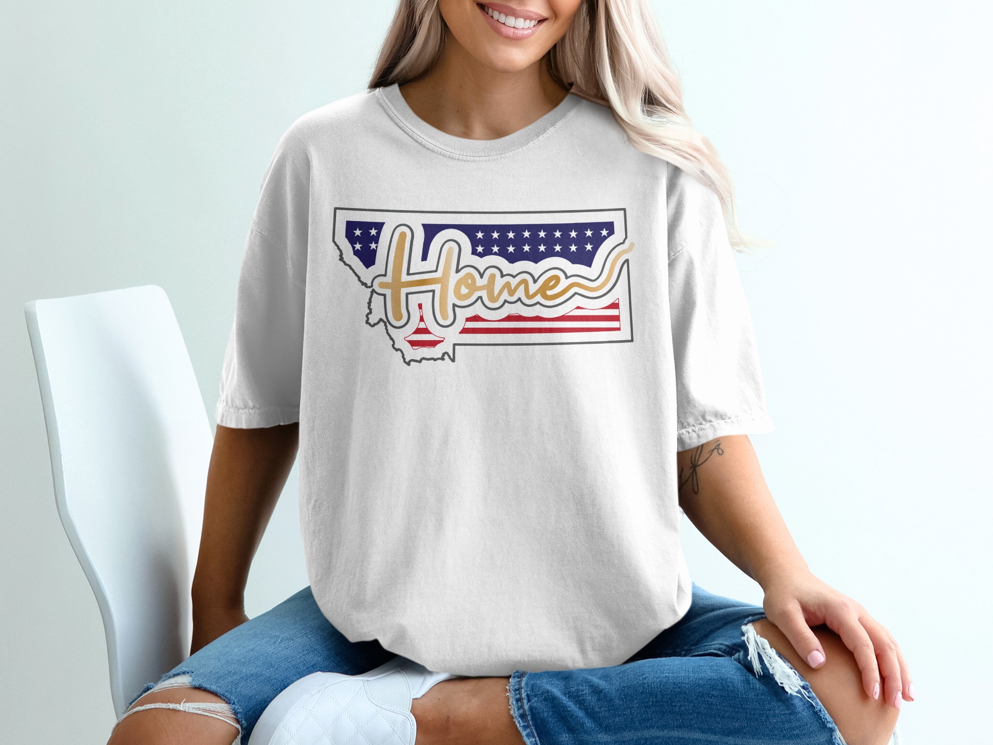 Montana Home T-Shirt, American Flag Design, State Pride Shirt, USA Patriotic T-Shirt, Montana Souvenir, Gift for Montana Native