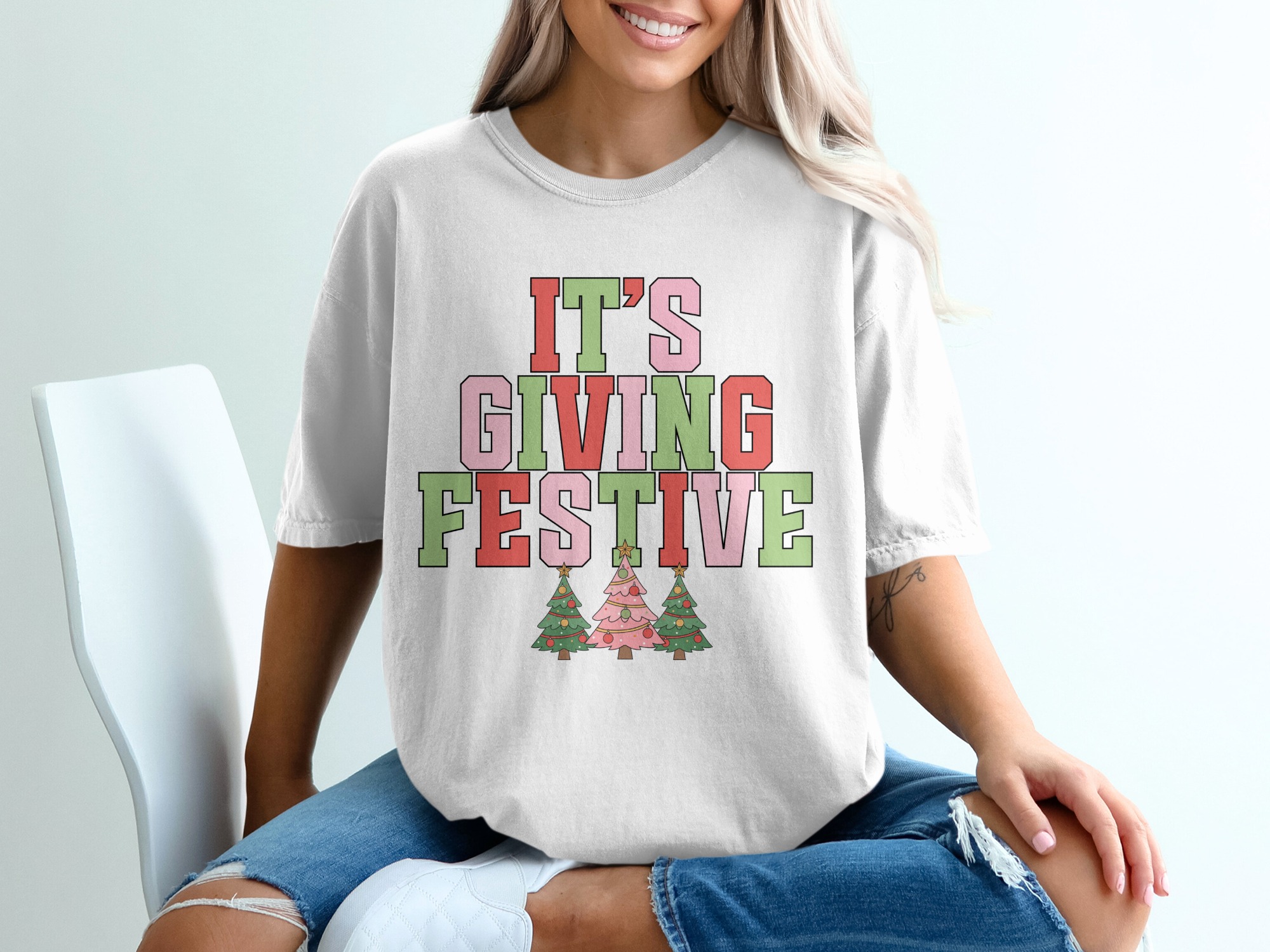 Its Giving Festive T-Shirt, Christmas Vibes Shirt, Holiday Season Apparel, Festive Outfit, Christmas Trees Design