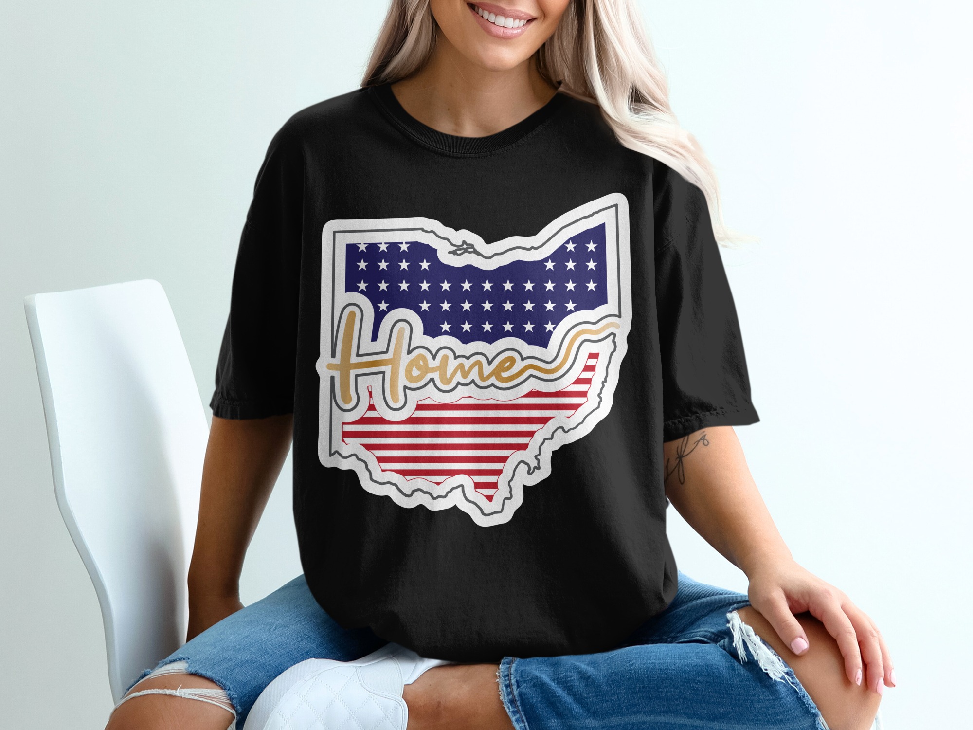 Ohio Home T-Shirt, American Flag Design, Patriotic Apparel, State Pride, Ohio Gift, USA Stars and Stripes Tee - Image 2