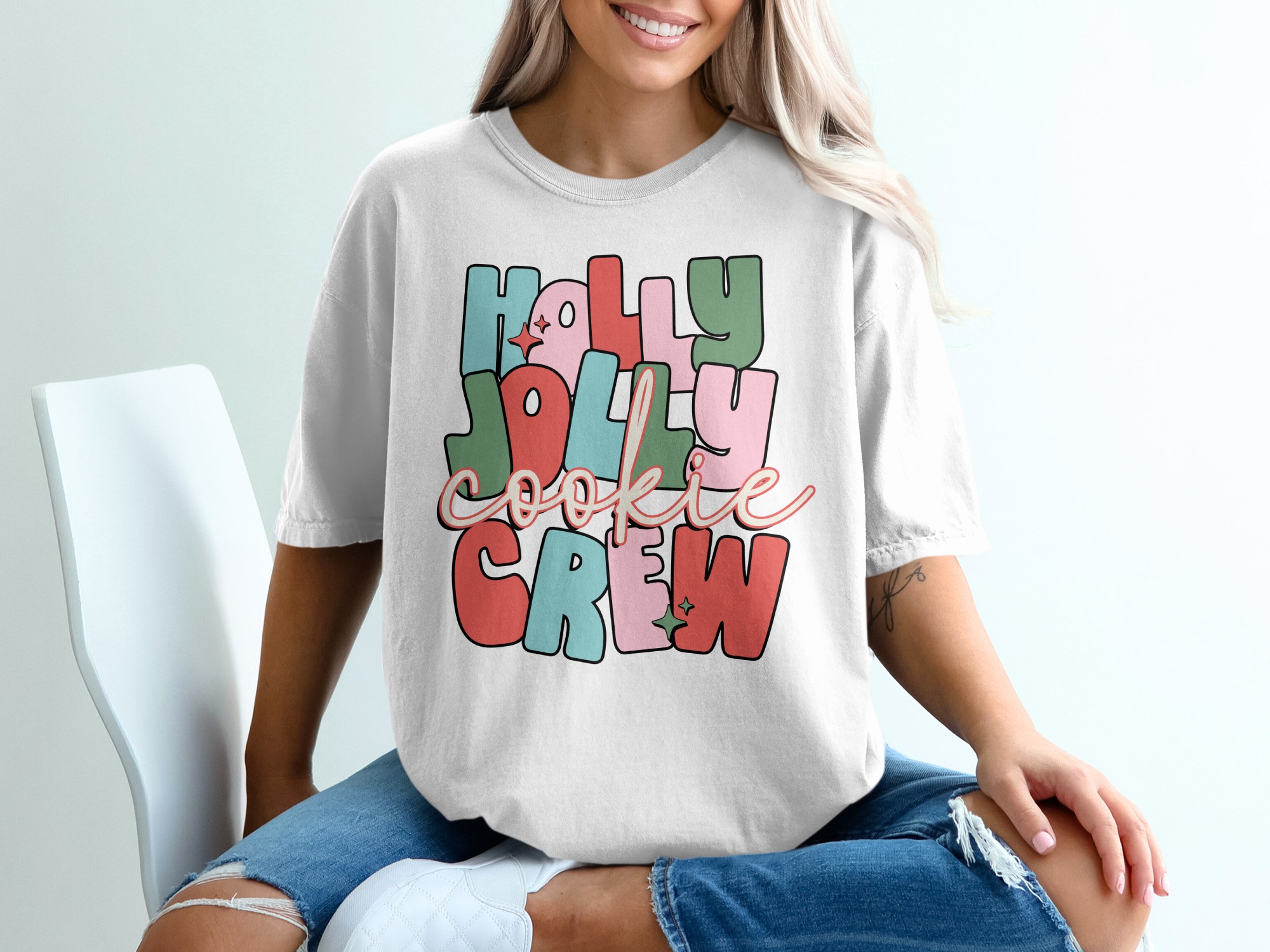 Holly Jolly Cookie Crew T-Shirt, Retro Christmas Tee, Holiday Baking Shirt, Funny Xmas Gift, Cookie Lover T-Shirt, Trendy Graphic Tee