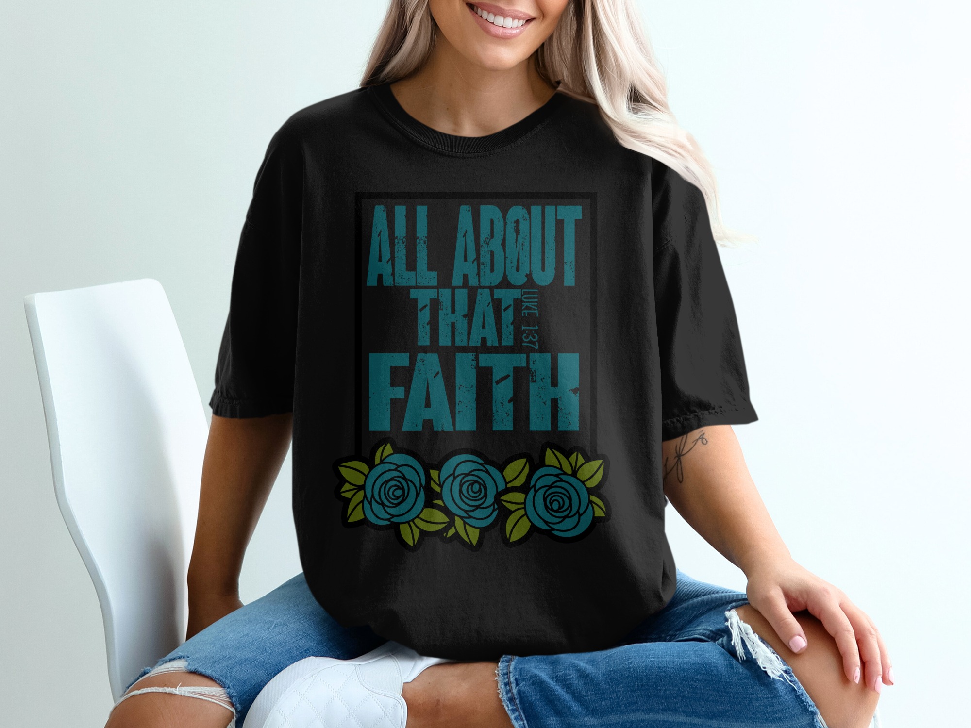 All About That Faith T-Shirt, Luke 1 37 Verse, Inspirational Christian Tee, Floral Design, Religious Gift, Faith Based, Trendy Shirt - Image 2