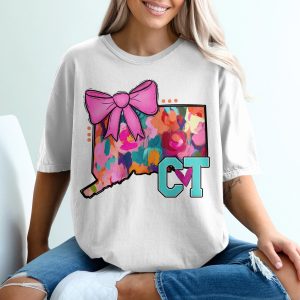Connecticut State T-Shirt, Floral Map Tee, CT Bow, Cute Travel Shirt, Hometown Gift Idea, Connecticut Pride T-Shirt, CT Heart