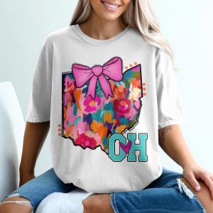 Ohio State Pride T-Shirt, Floral Design, Pink Bow, OH Love, USA State Tee, Souvenir Gift, Trending T Shirt