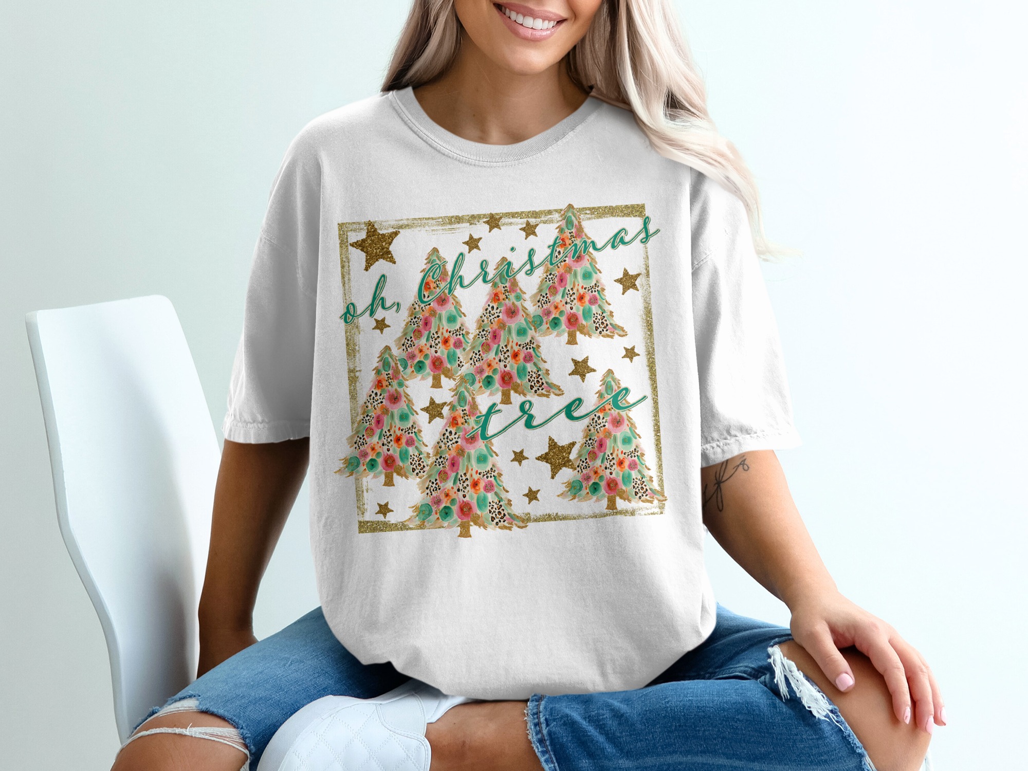 Oh Christmas Tree T-Shirt, Floral Christmas Shirt, Leopard Christmas Tree, Festive T Shirt, Holiday T-Shirt, Christmas Tee
