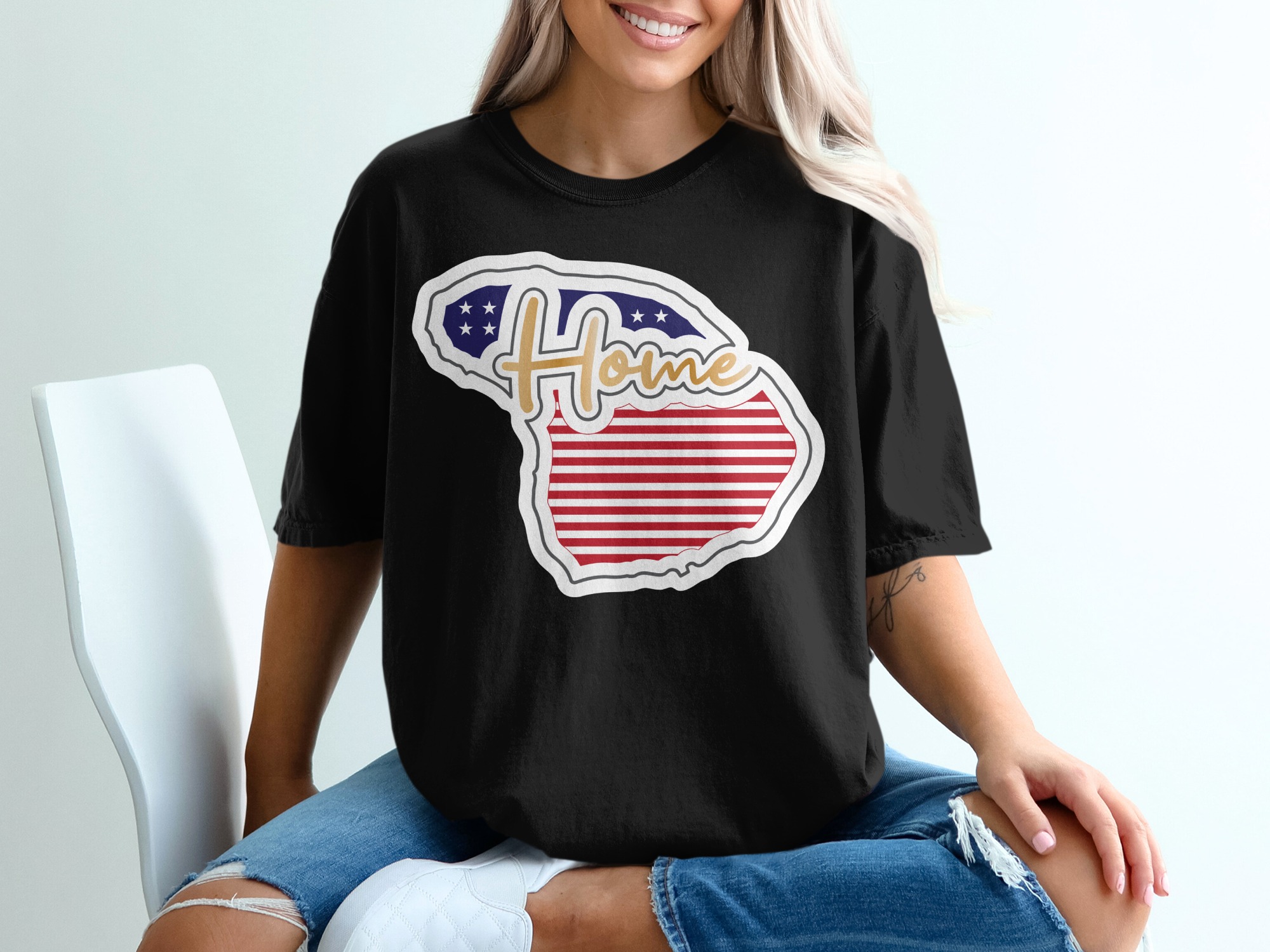 Hawaii Home T-Shirt, Hawaiian Pride Tee, American Flag, State Outline, USA Stars Stripes, Gift for Aloha Lover, Island Souvenir - Image 2