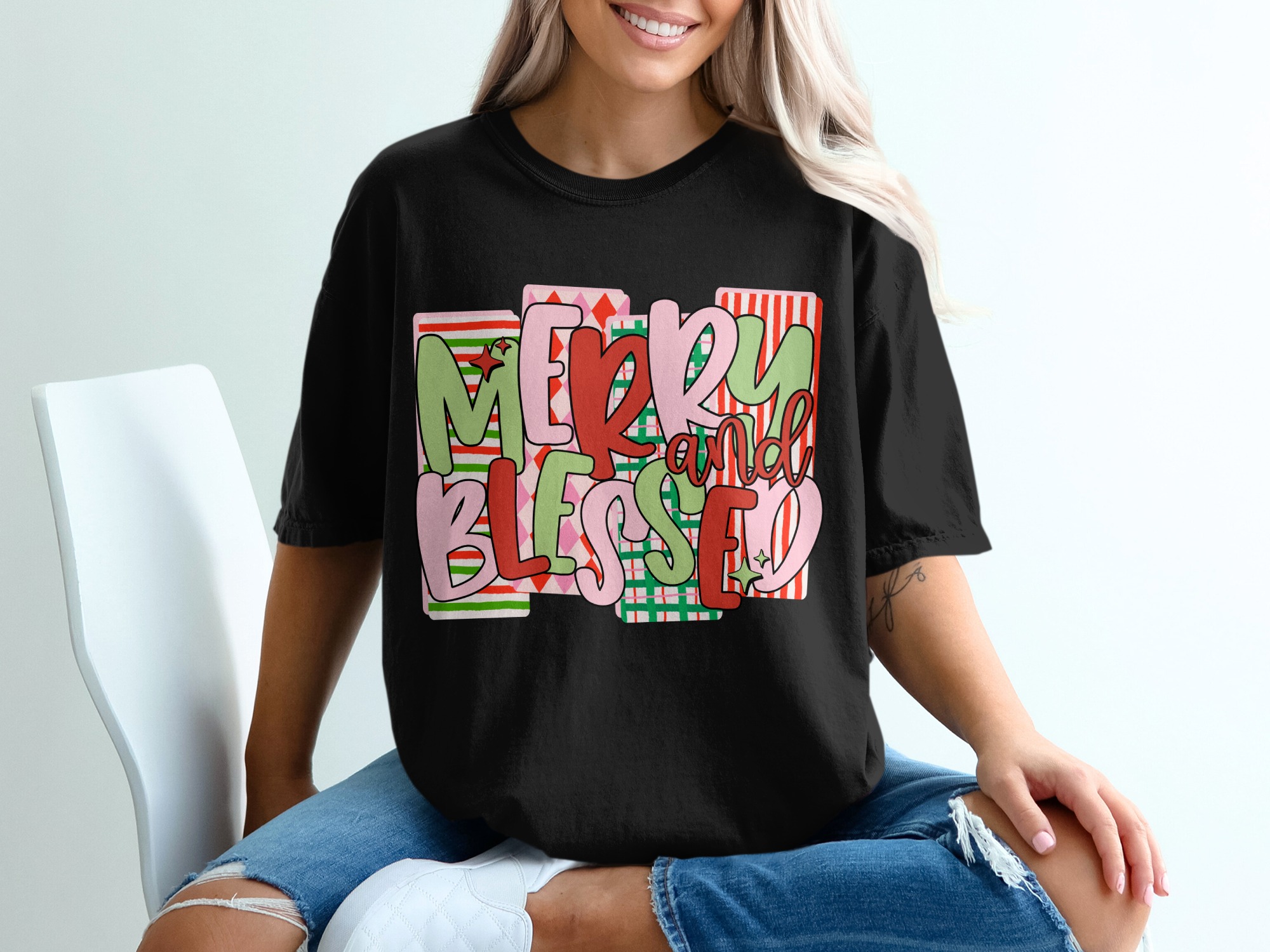 Merry and Blessed T-Shirt, Christmas T-Shirt, Holiday Tee, Festive Apparel, Holiday Gift, Christmas Gift, Trendy T-Shirt - Image 2