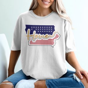 Iowa Home T-Shirt, American Flag Tee, Iowa Pride Apparel, Patriotic Gift Idea, State Souvenir, Iowa Lover Shirt