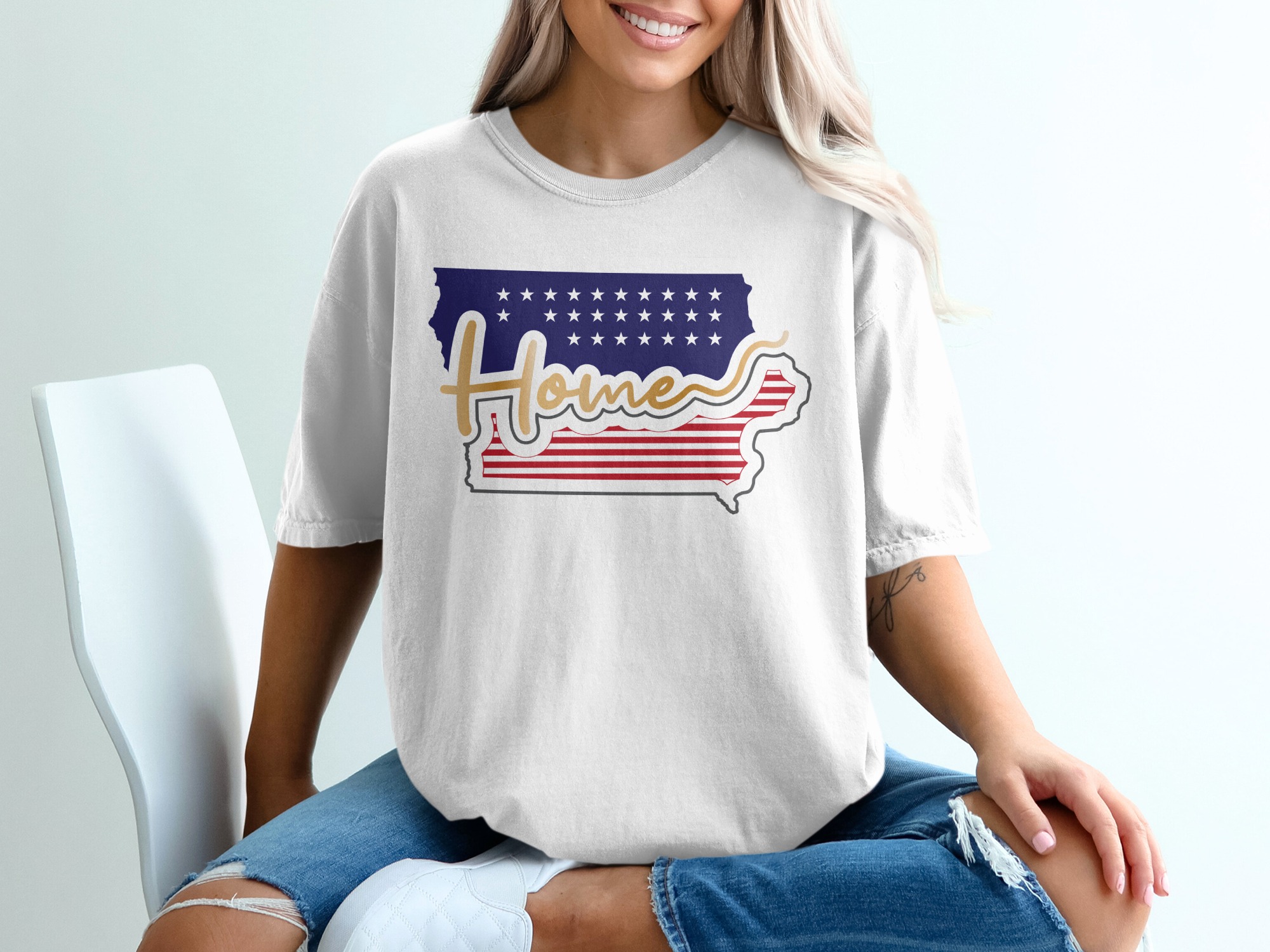 Iowa Home T-Shirt, American Flag Tee, Iowa Pride Apparel, Patriotic Gift Idea, State Souvenir, Iowa Lover Shirt