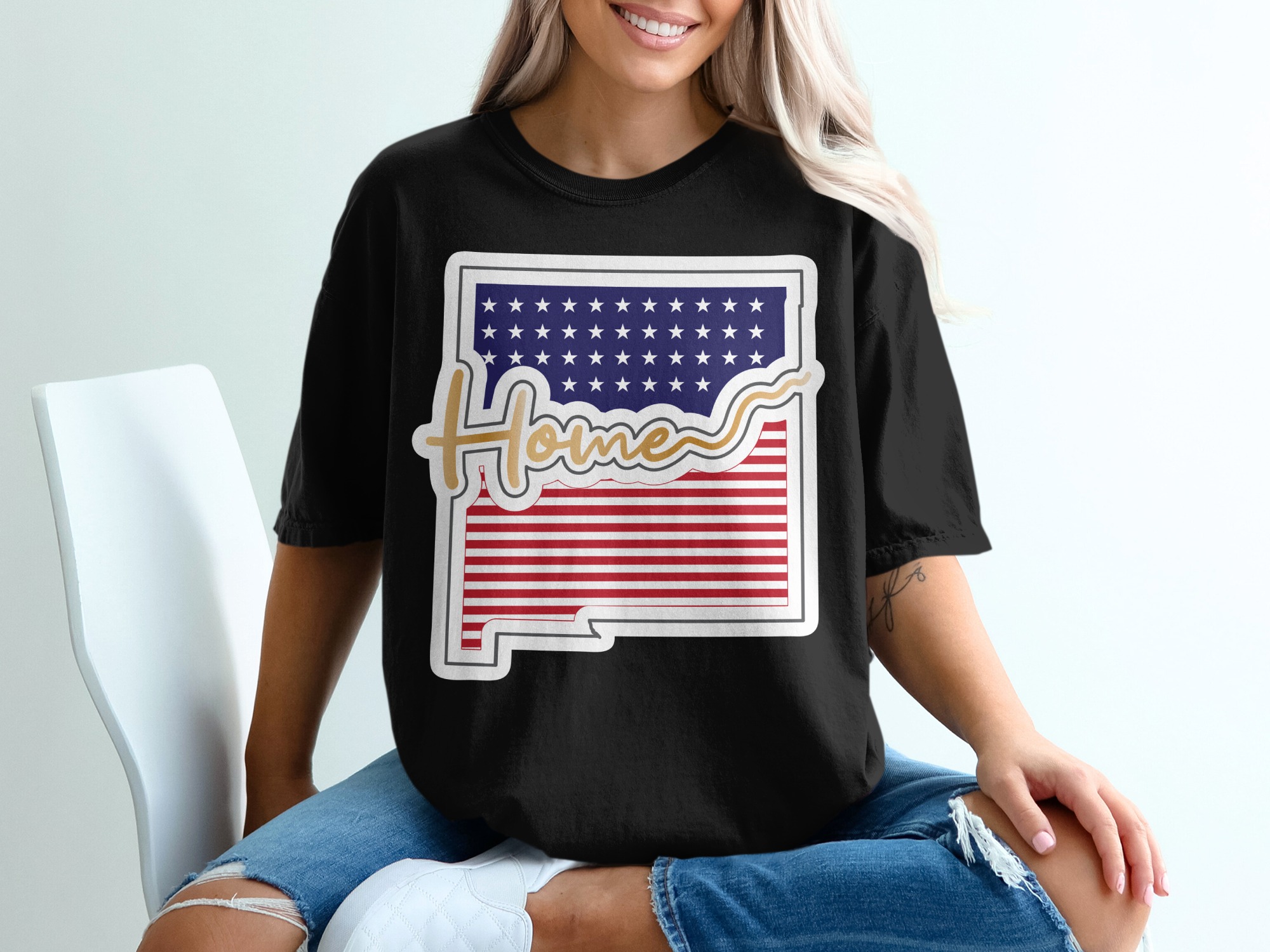 New Mexico Home T-Shirt, American Flag NM Tee, USA Stars and Stripes State Pride, Gift for New Mexican, Souvenir T-Shirt - Image 2