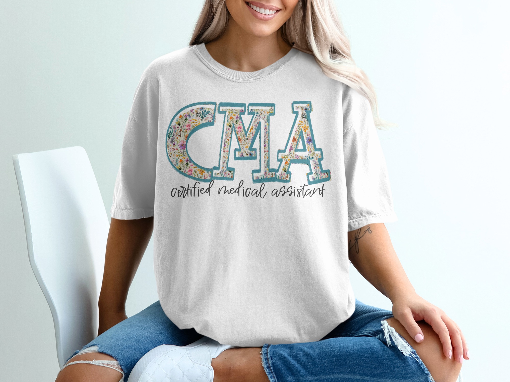 CMA T-Shirt, Certified Medical Assistant, Floral Design, Medical Profession Tee, Medical Assistant Gift, CMA Tee, Flower CMA Shirt