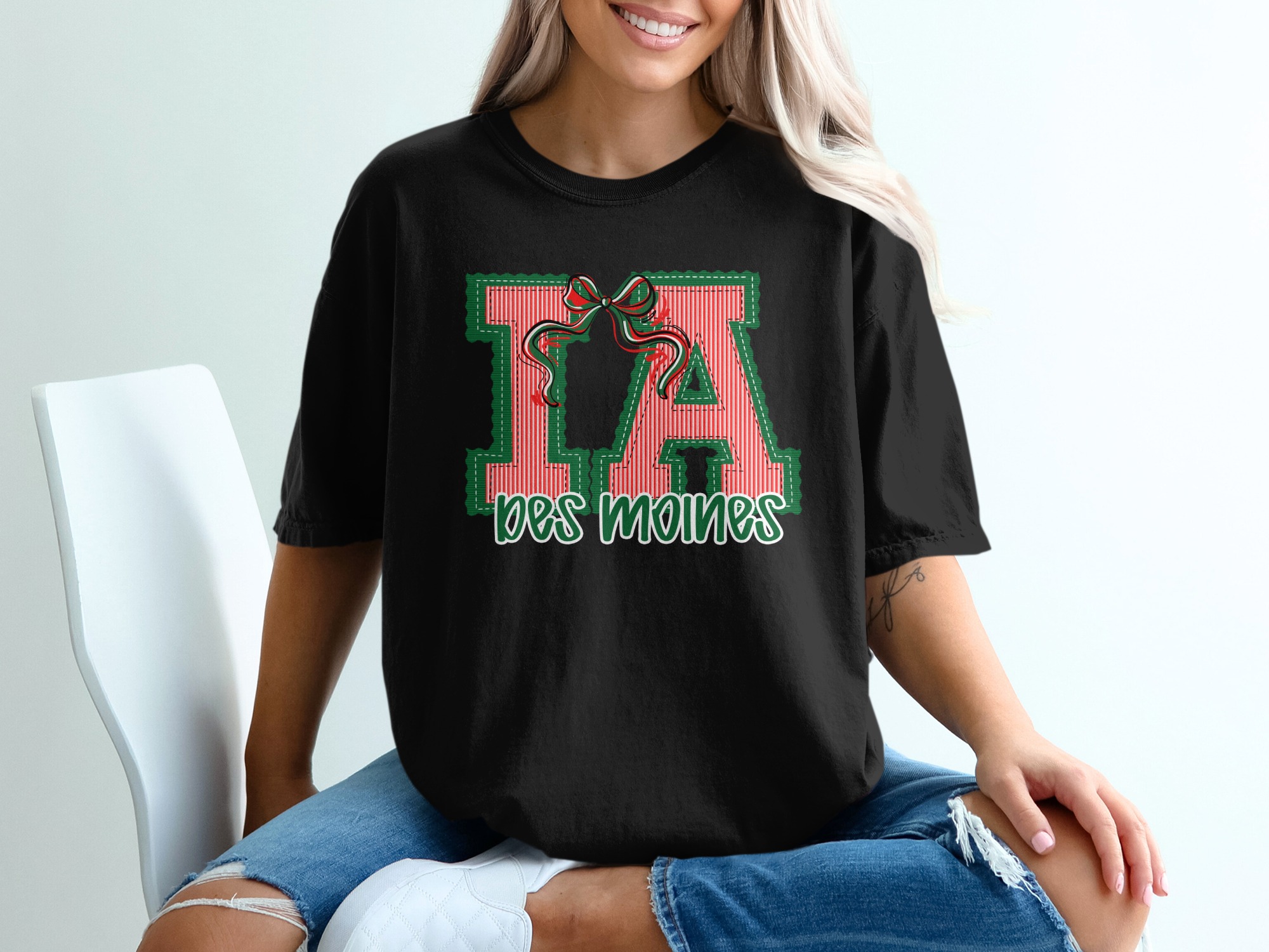PERSONALIZED Iowa Des Moines T-Shirt, IA State Pride, Collegiate Apparel, Custom City Souvenir, Red Green Stripes, Holiday Gift - Image 2