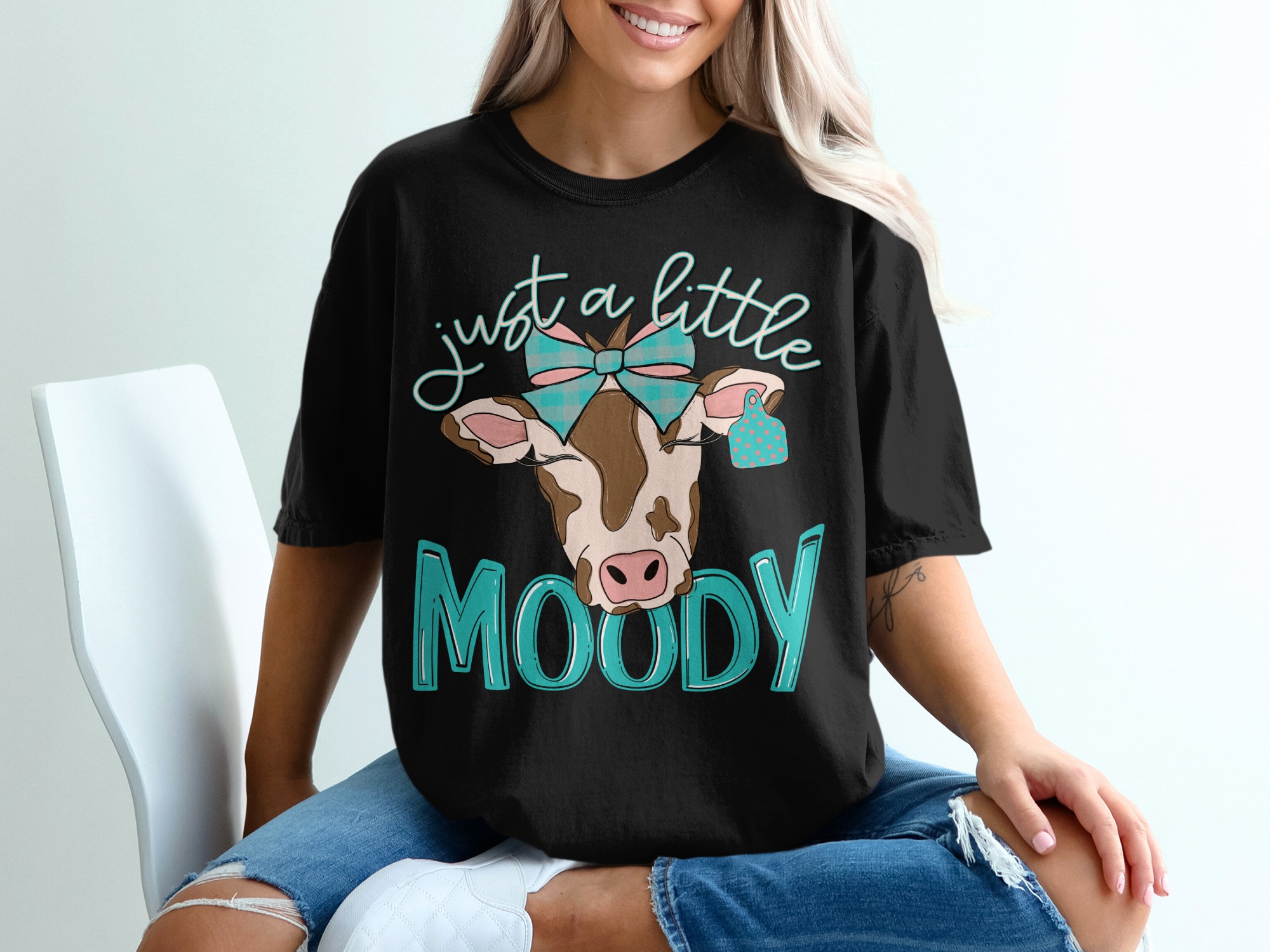 Moody Cow T-Shirt, Just A Little Moody, Cute Cow Shirt, Cow Lover Gift, Funny Animal Tee, Trendy Graphic TShirt, Gift For Her - Image 2