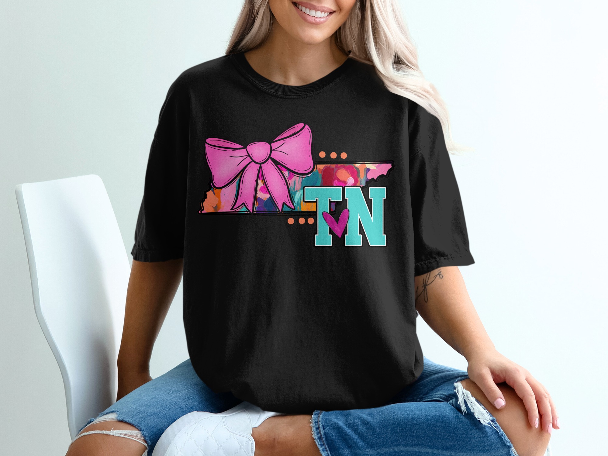 Tennessee T Shirt, TN State Tee, Pink Bow, Heart TN Gift, Colorful TN T-Shirt, Southern Pride Shirt, Cute Tennessee Outfit - Image 2