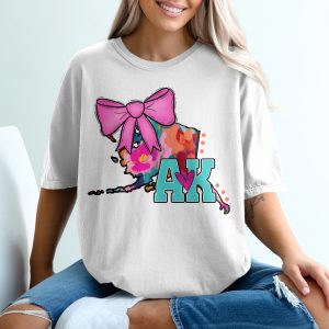 Alaska T-Shirt, AK State Tee, Pink Bow Shirt, Colorful Alaska, Love Alaska Shirt, Alaska Gift, State Pride Shirt, Alaska Souvenir