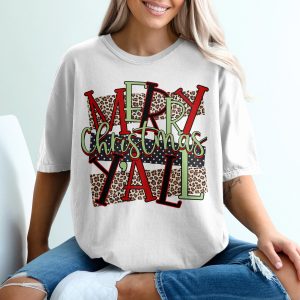 Merry Christmas Yall T-Shirt, Leopard Print Tee, Holiday T-Shirt, Festive Shirt, Southern Christmas Tee, Christmas Gift Idea