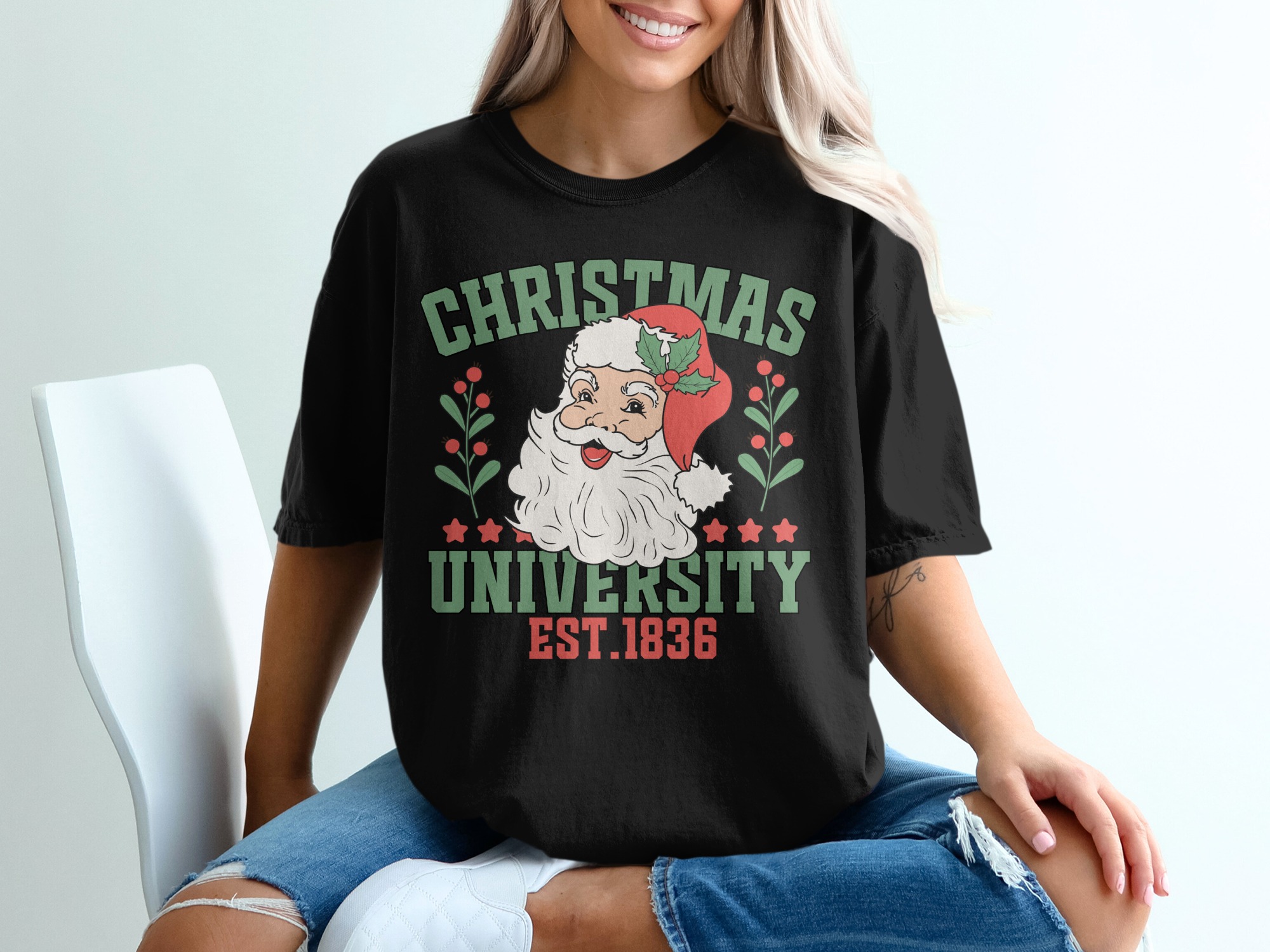 Christmas University T-Shirt, Santa Claus Holiday Tee, Established 1836 Shirt, Vintage Festive T Shirt, Retro Christmas Top - Image 2