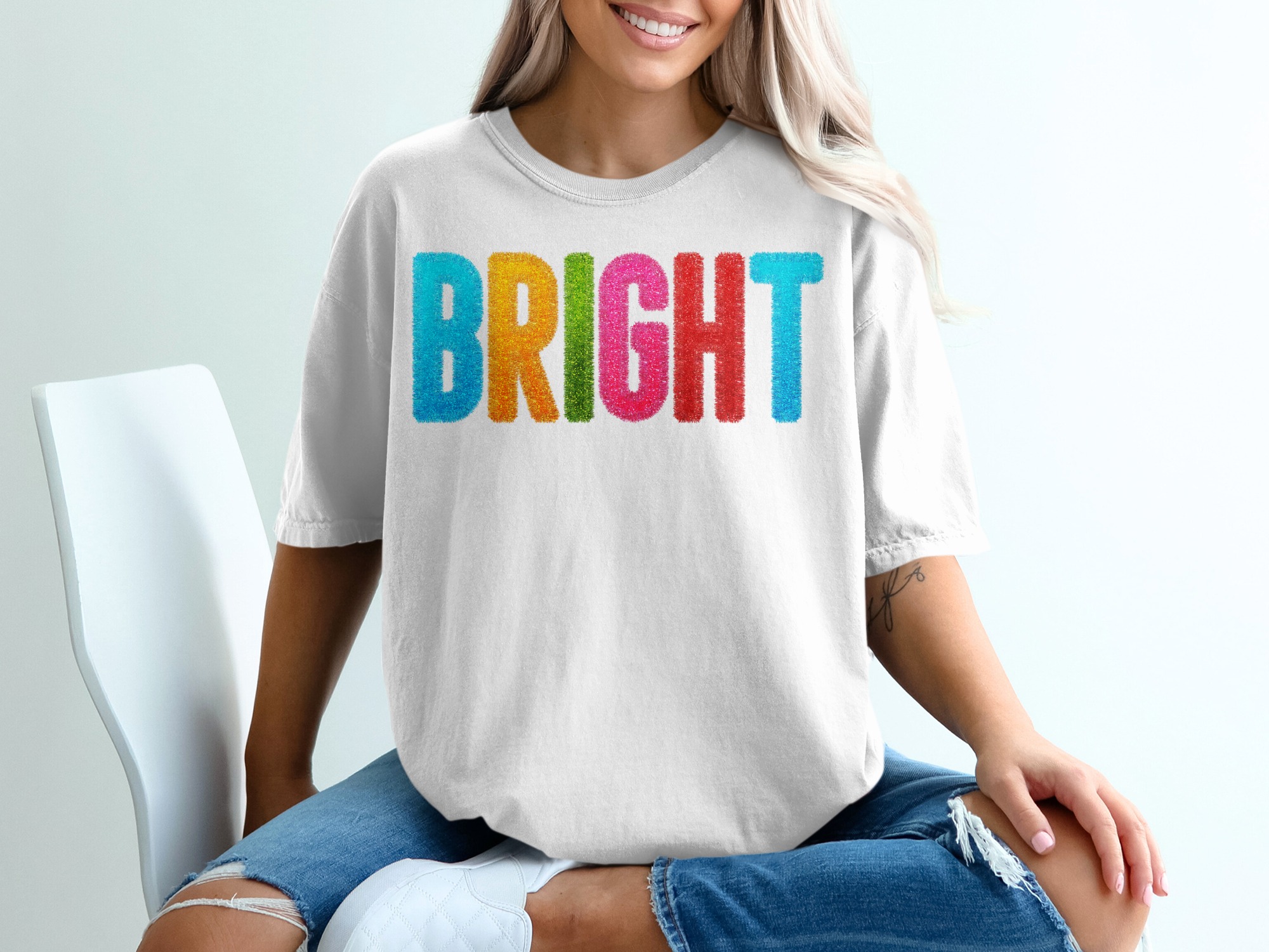 Bright Colorful T Shirt, Sparkly Text Tee, Positive Vibes Top, Unique Graphic Design, Cheerful Clothing, Fun Gift Idea
