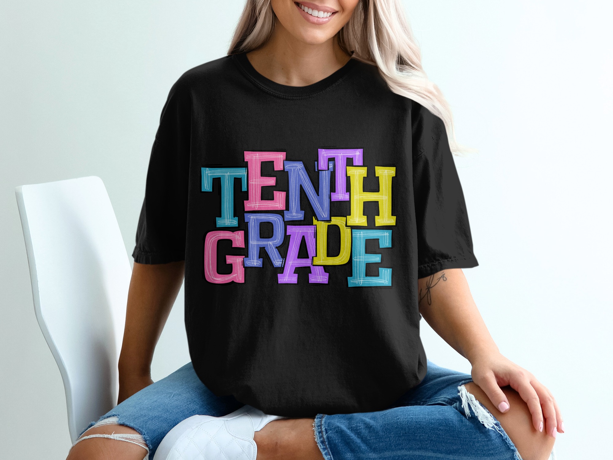 Tenth Grade Colorful Back to School Apparel Graphic T-Shirt - Image 2